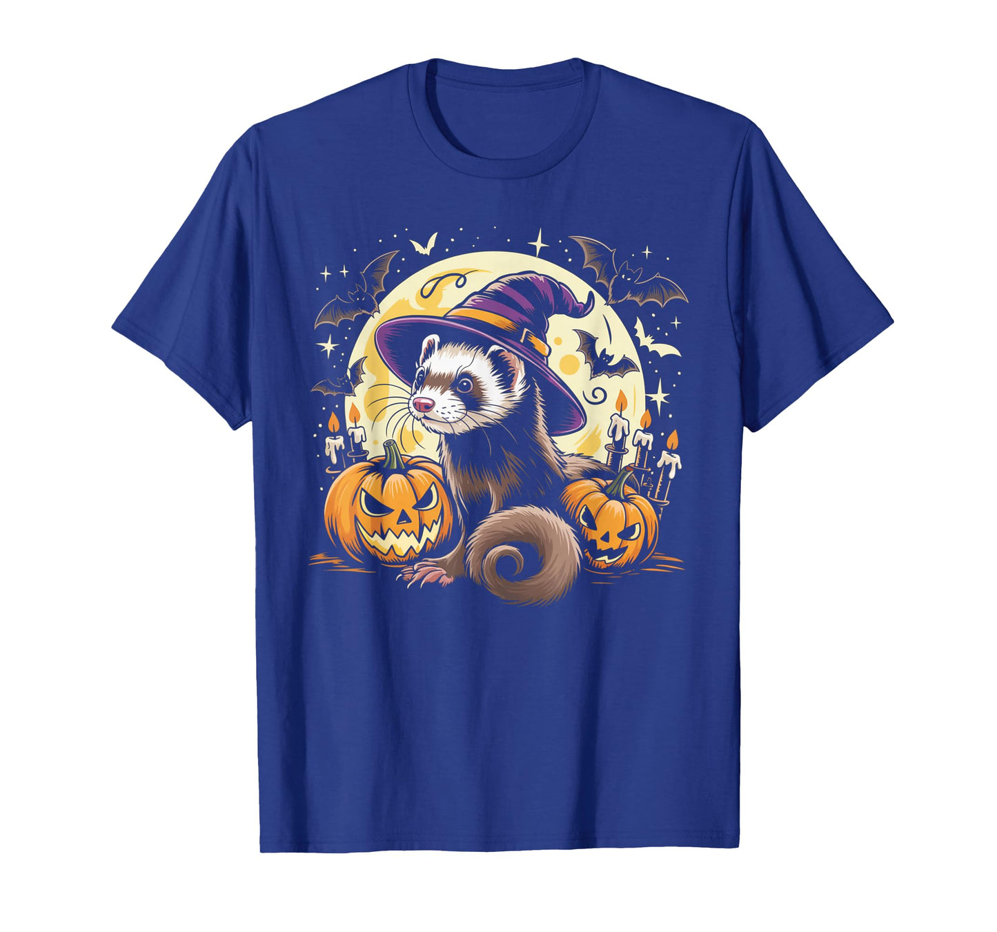 Ferret Witch Halloween - Spooky Pumpkin Bats Art T-Shirt