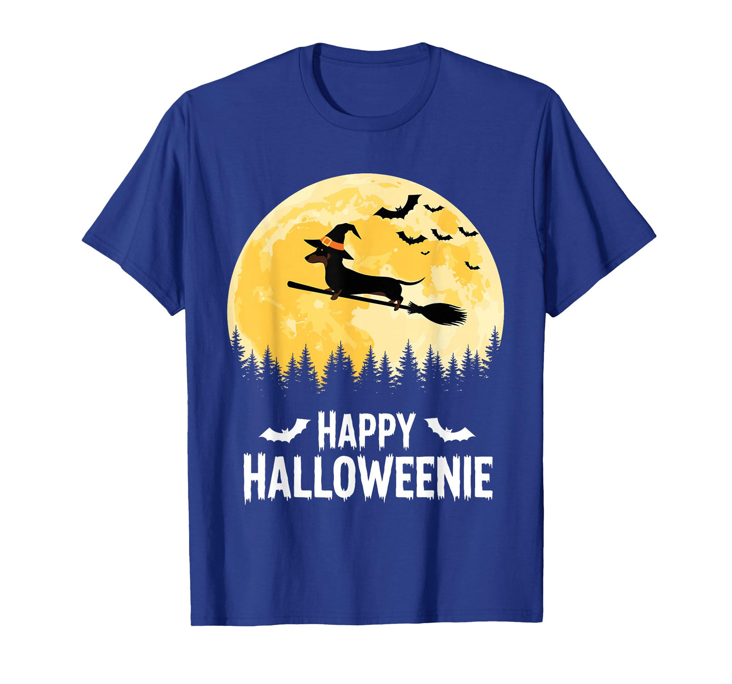 Happy Halloweenie Funny Halloween Dachshund Flying Witch T-Shirt
