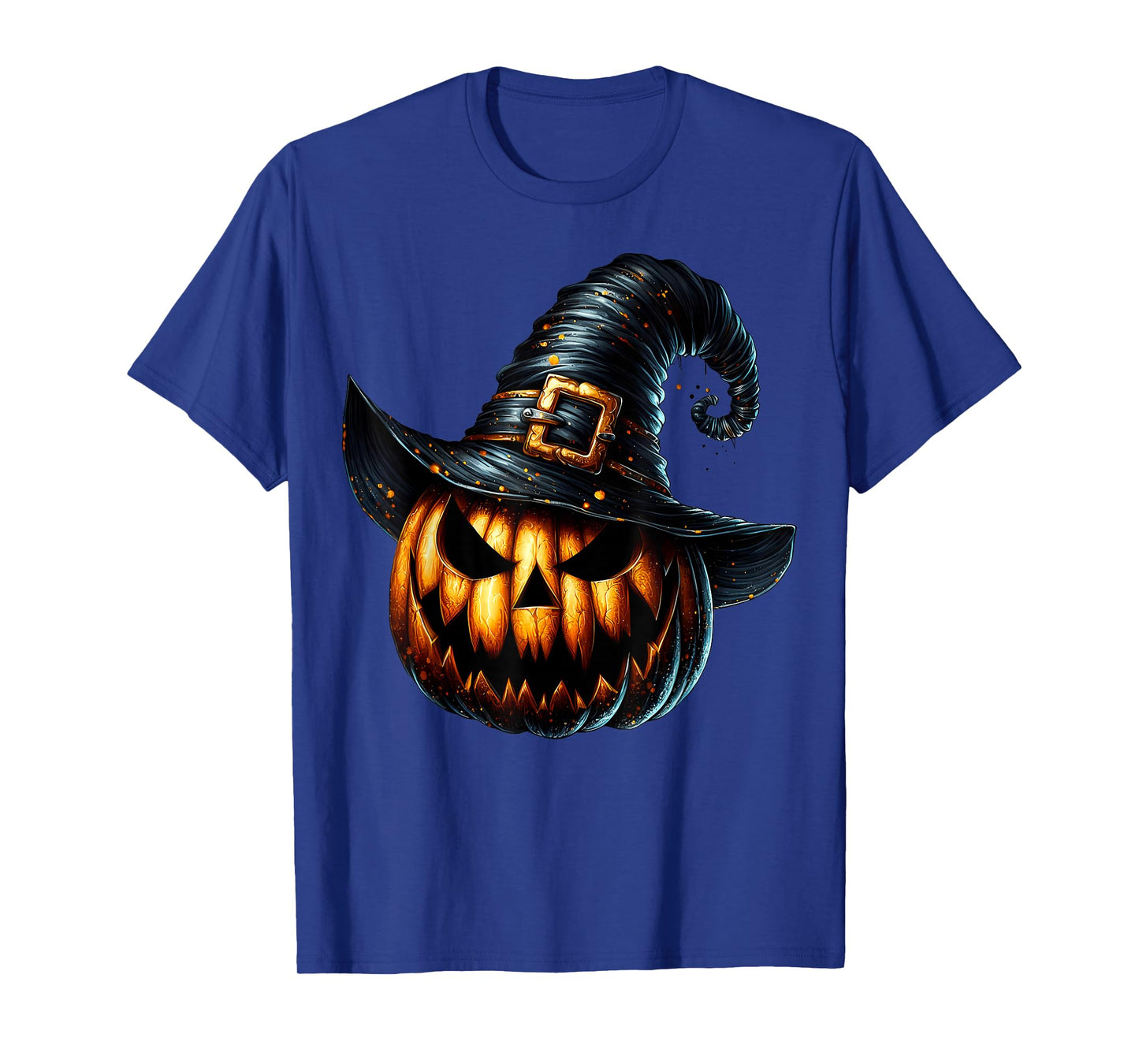 Creepy Halloween Jack O Lantern Pumpkin with Witches Hat T-Shirt