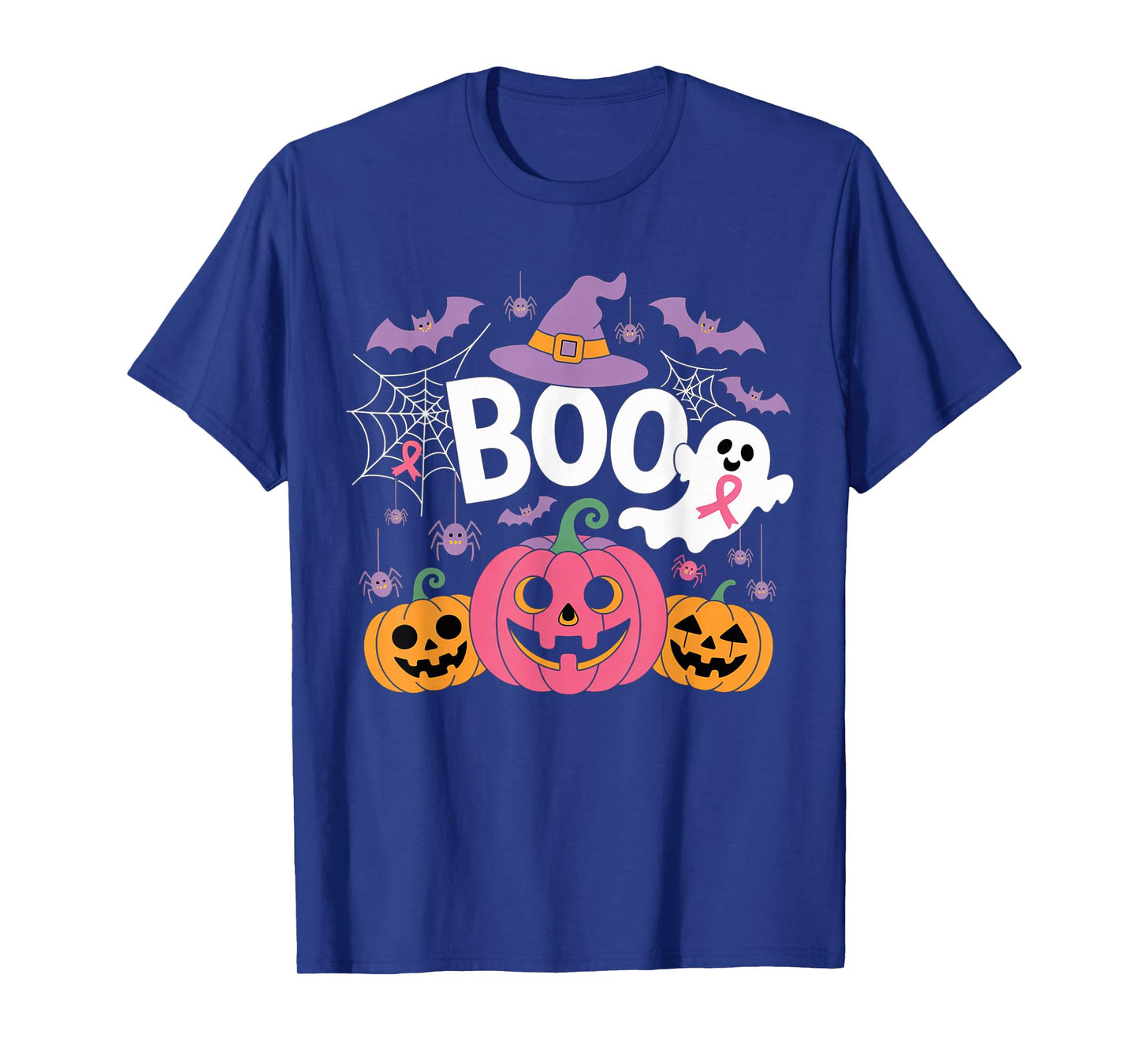 Boo Halloween Pumpkin Pink Ribbon Witch Cancer Awareness T-Shirt