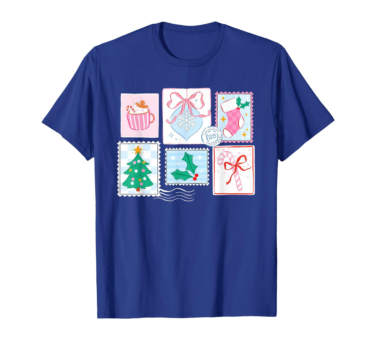 Preppy Pink Coquette Girly Vintage Christmas Stamp Santa T-Shirt