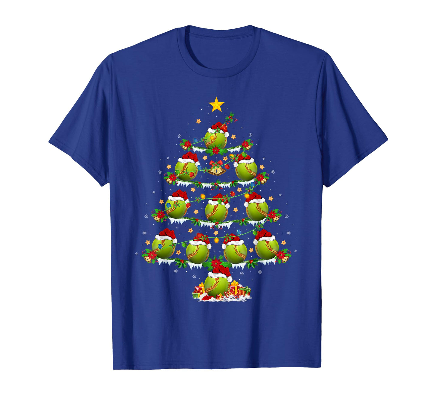 Baseball Softball Christmas Tree Lights Sports Player Xmas T-Shirt
