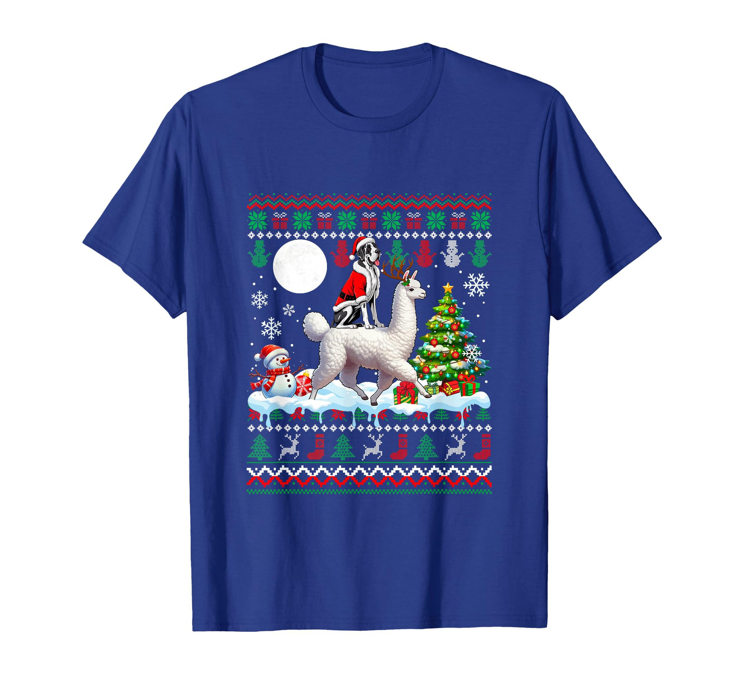 Santa Great Dane Riding Llama Sweater Christmas Owner Kids T-Shirt
