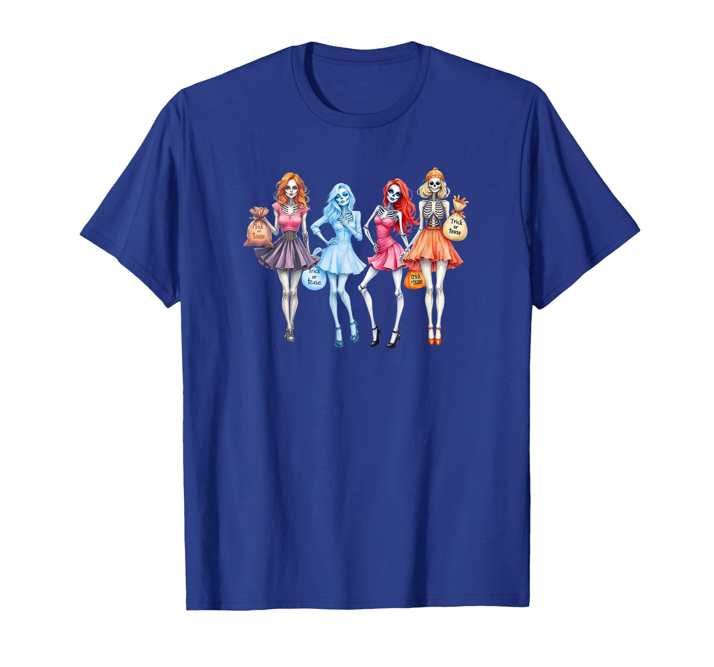 Trick or Tease Halloween Witch Skeleton Pumpkin Ghost T-Shirt