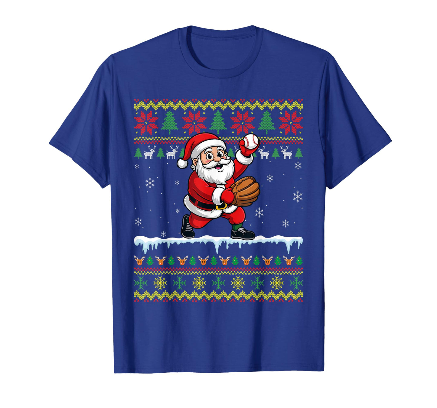 Santa Playing Xmas Ugly Baseball Christmas T-Shirt