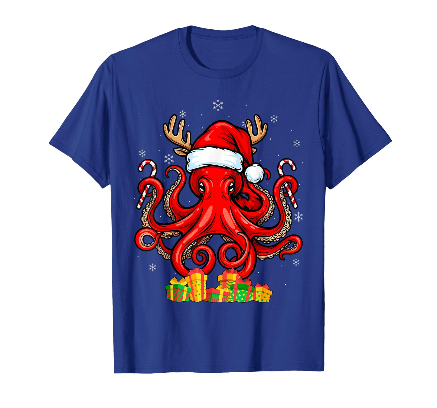 Christmas Octopus Funny Reindeer Santa Lover T-Shirt