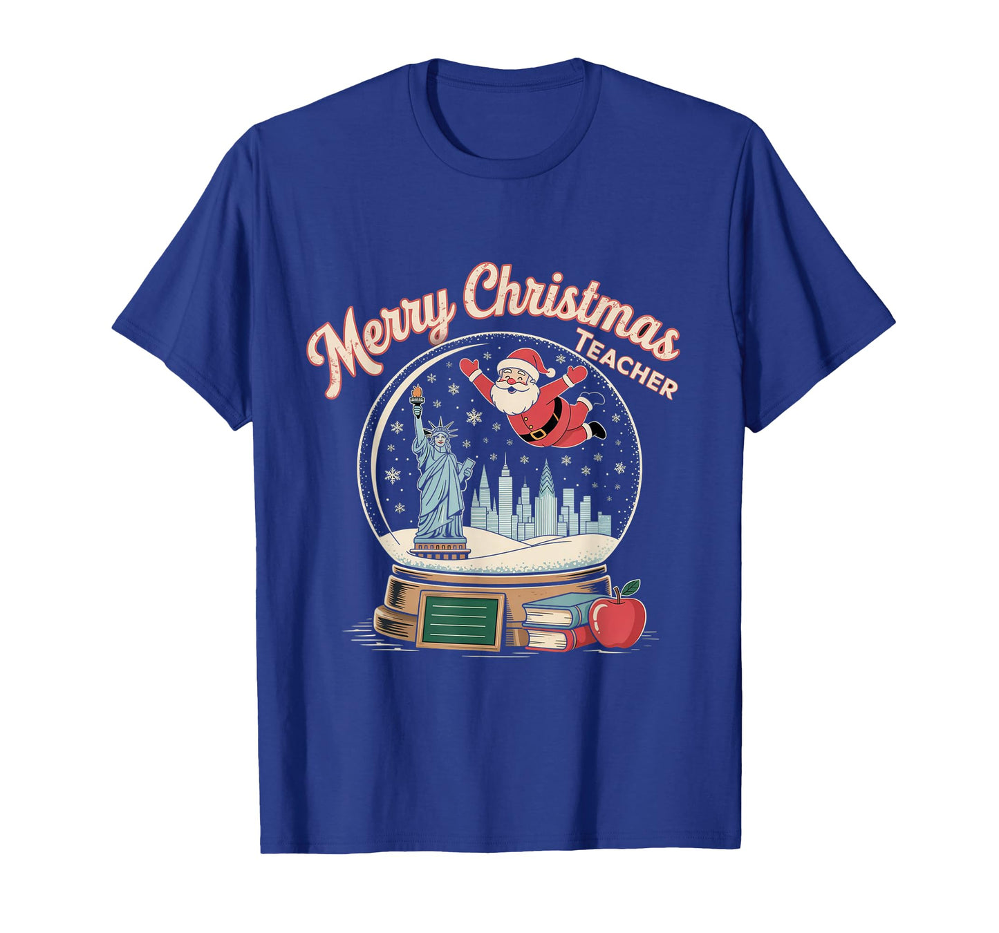 Merry Christmas New York Skyline in Snow Globe Snow Teacher T-Shirt