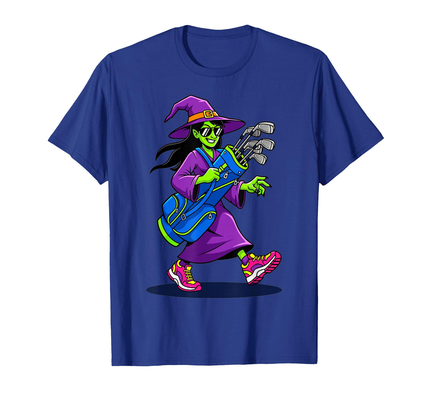 Witch Golfer Cartoon Golf Clubs Halloween Costume T-Shirt