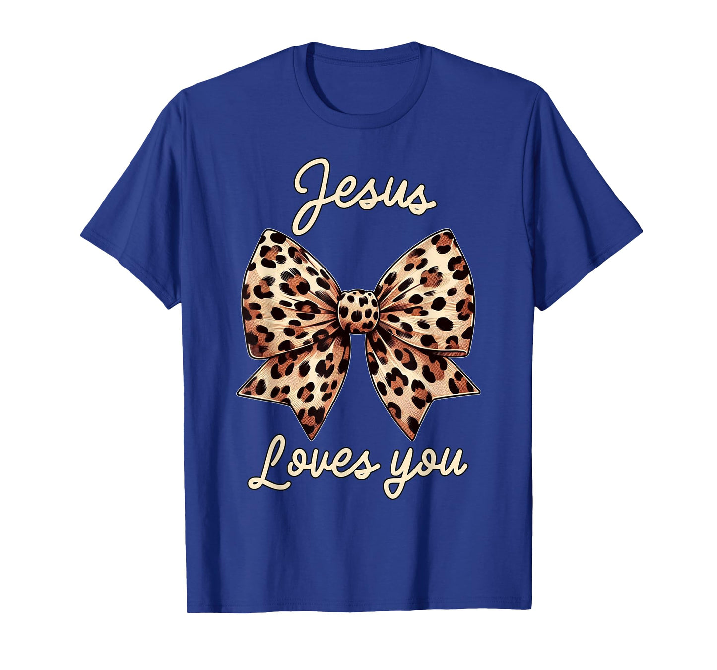 Cute Christian Design Leopard Coquette Bow Jesus Loves You T-Shirt