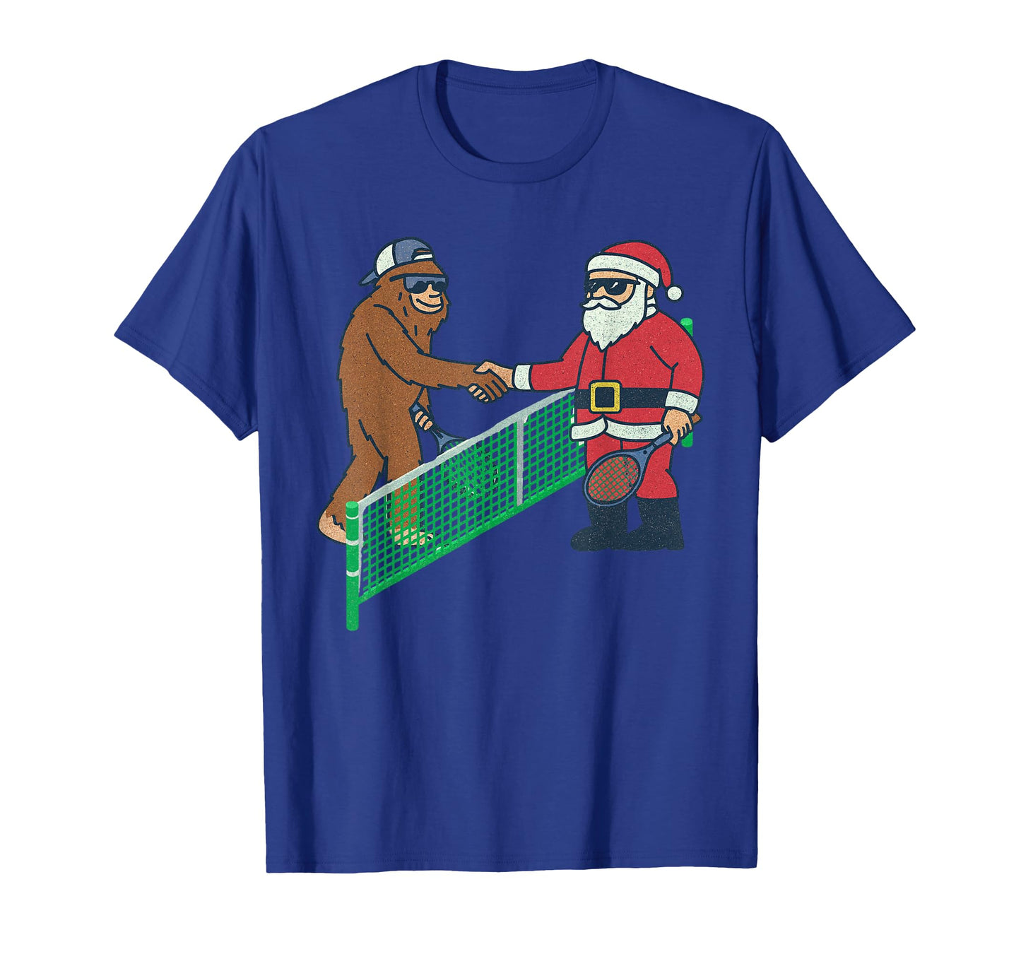 Santa Sasquatch Playing Tennis Christmas Vintage Funny Xmas T-Shirt