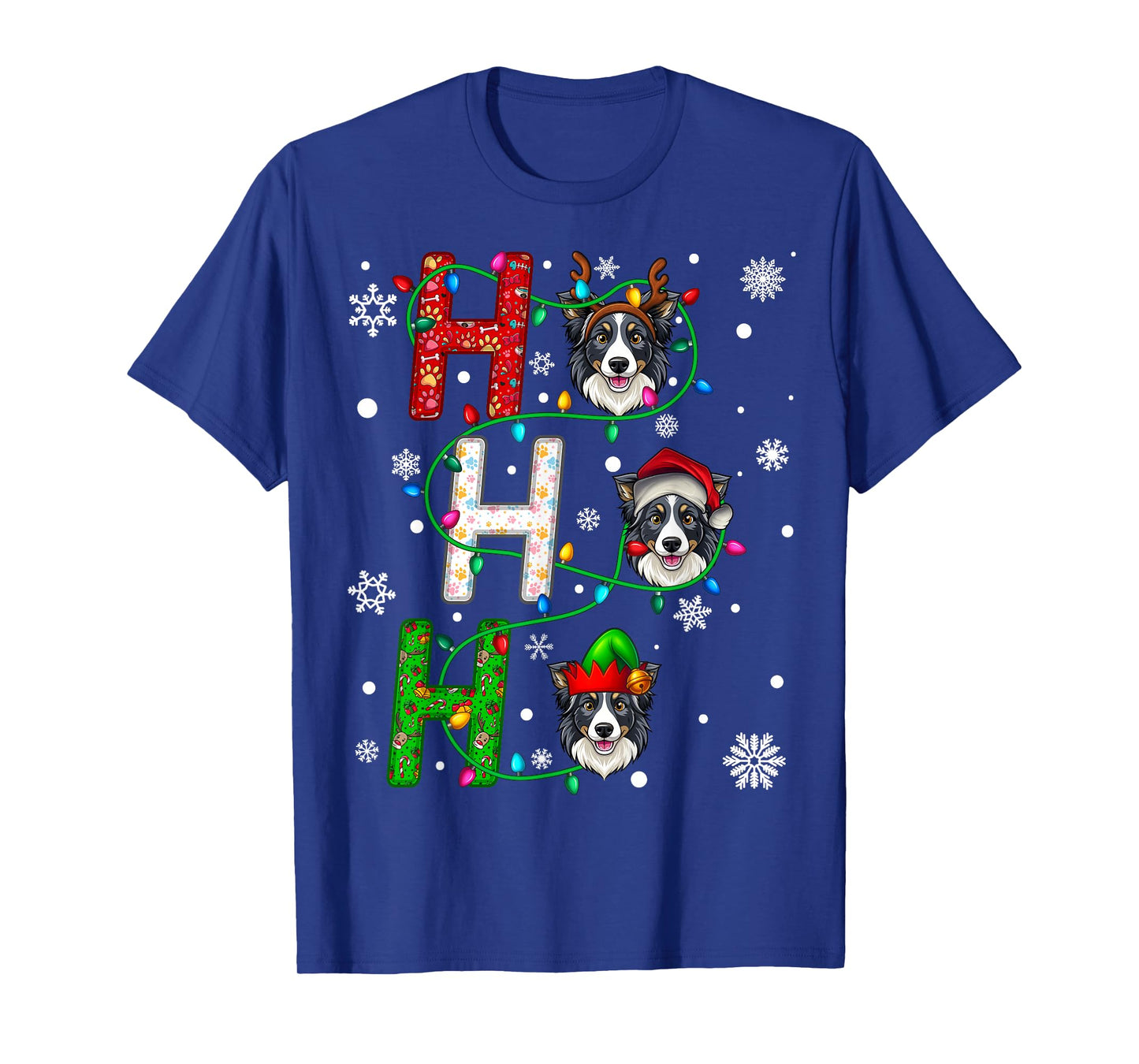 Santa Hat Ho Ho Ho Family Christmas Bearded Collie Dog Xmas T-Shirt