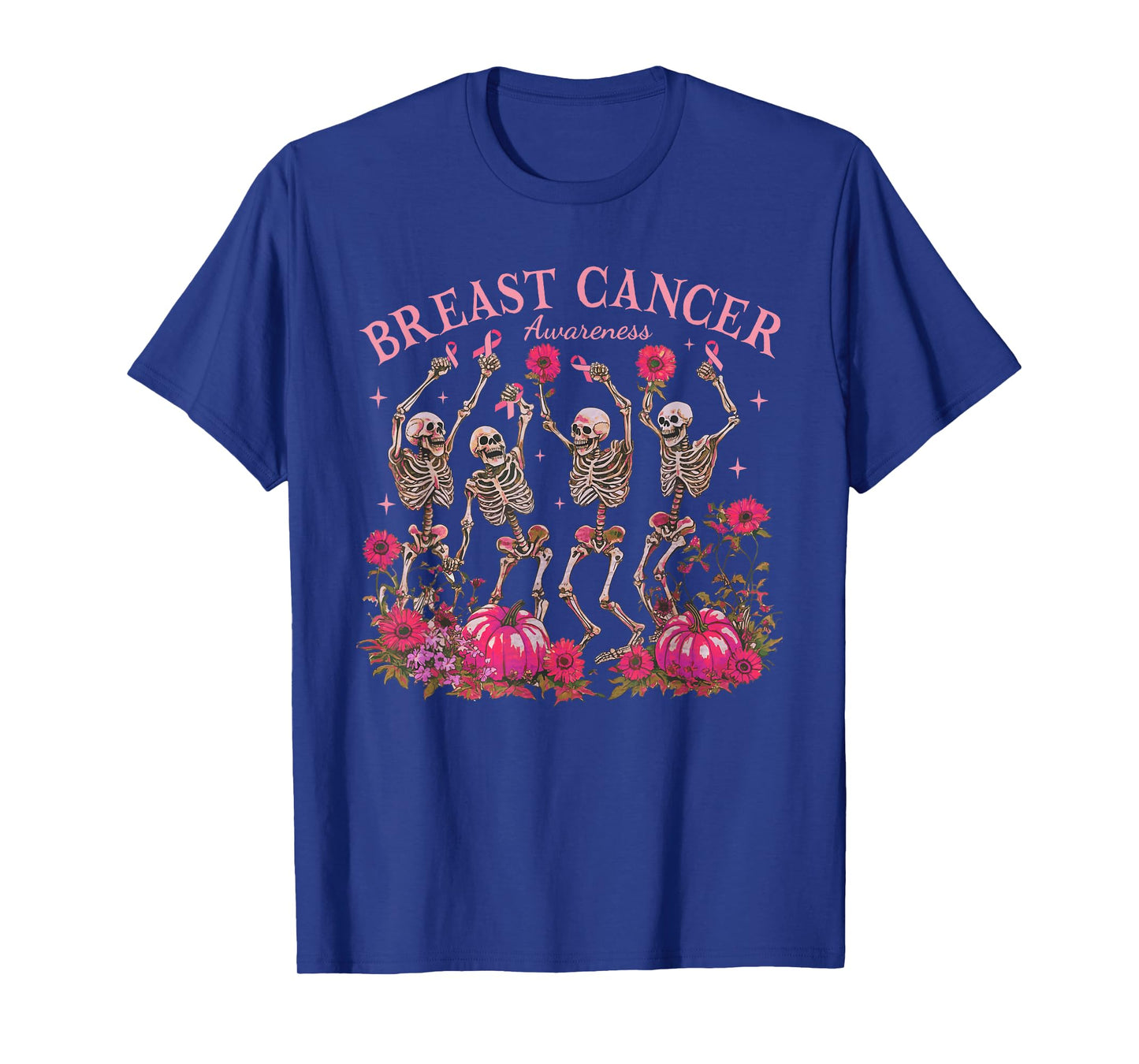 Breast Cancer Awareness Dancing Skeleton Pumpkin Halloween T-Shirt