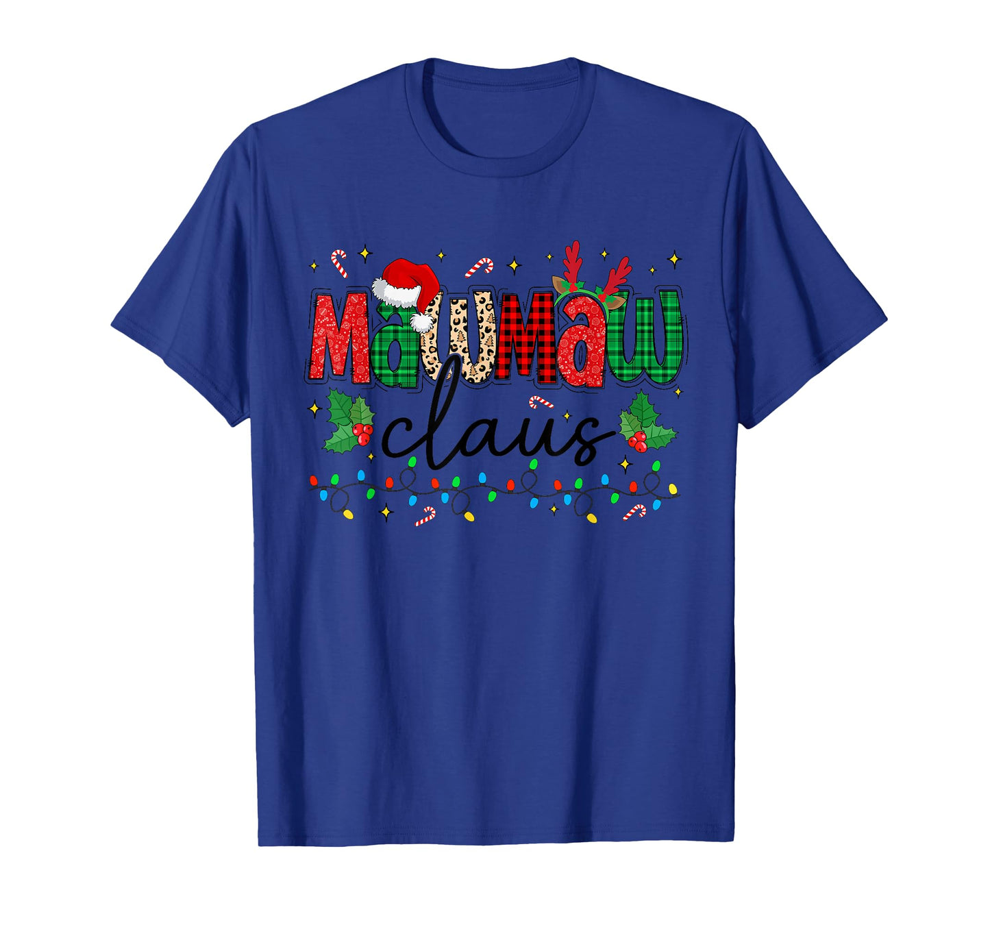 Mawmaw Claus Christmas Santa Hat Reindeer Grandma Grandkids T-Shirt