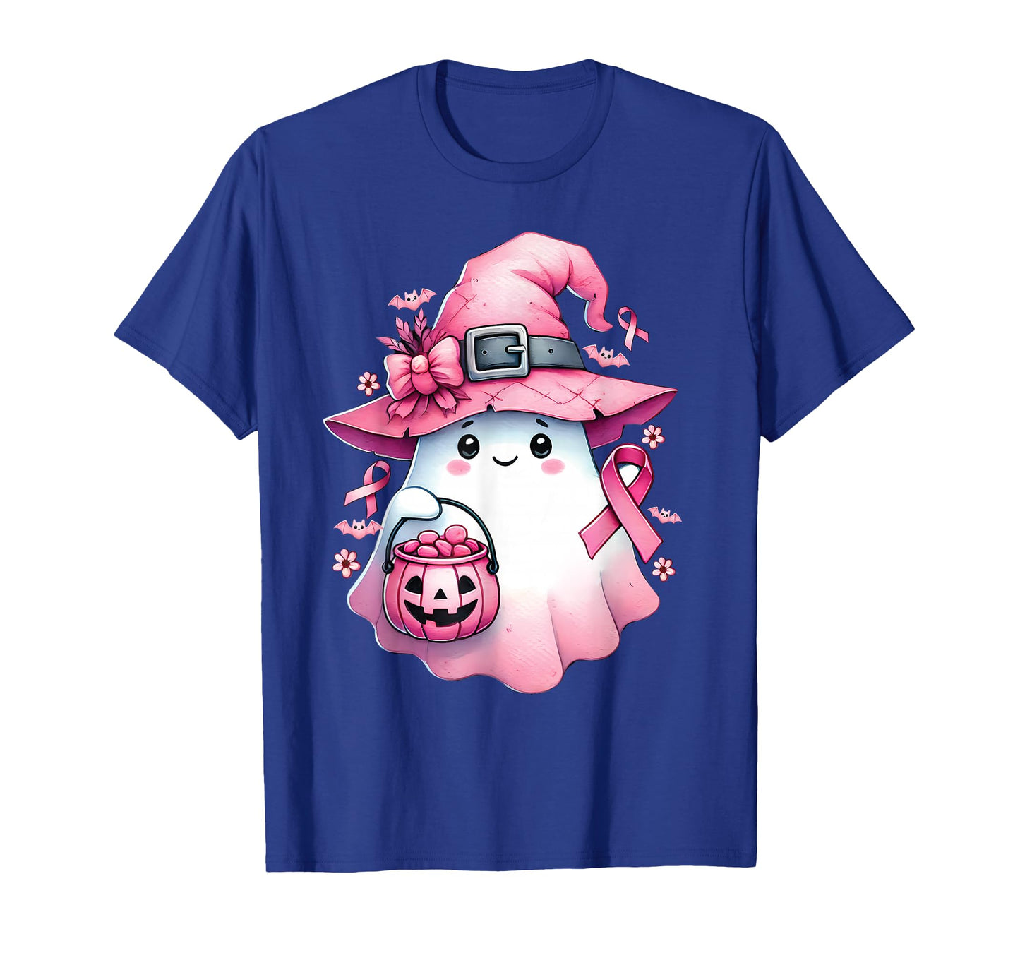 In October We Wear Pink Cute Ghost Pumpkin Breast Cancer T-Shirt