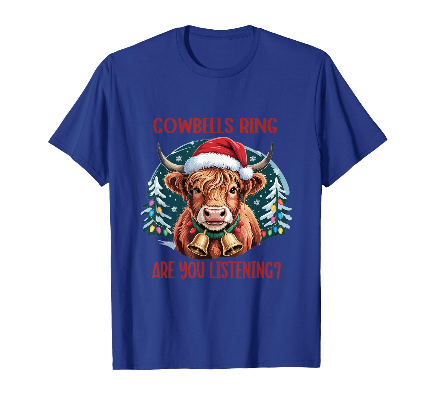 Cute Highland Cow Bells Funny Christmas Cows Lover Santa Hat T-Shirt