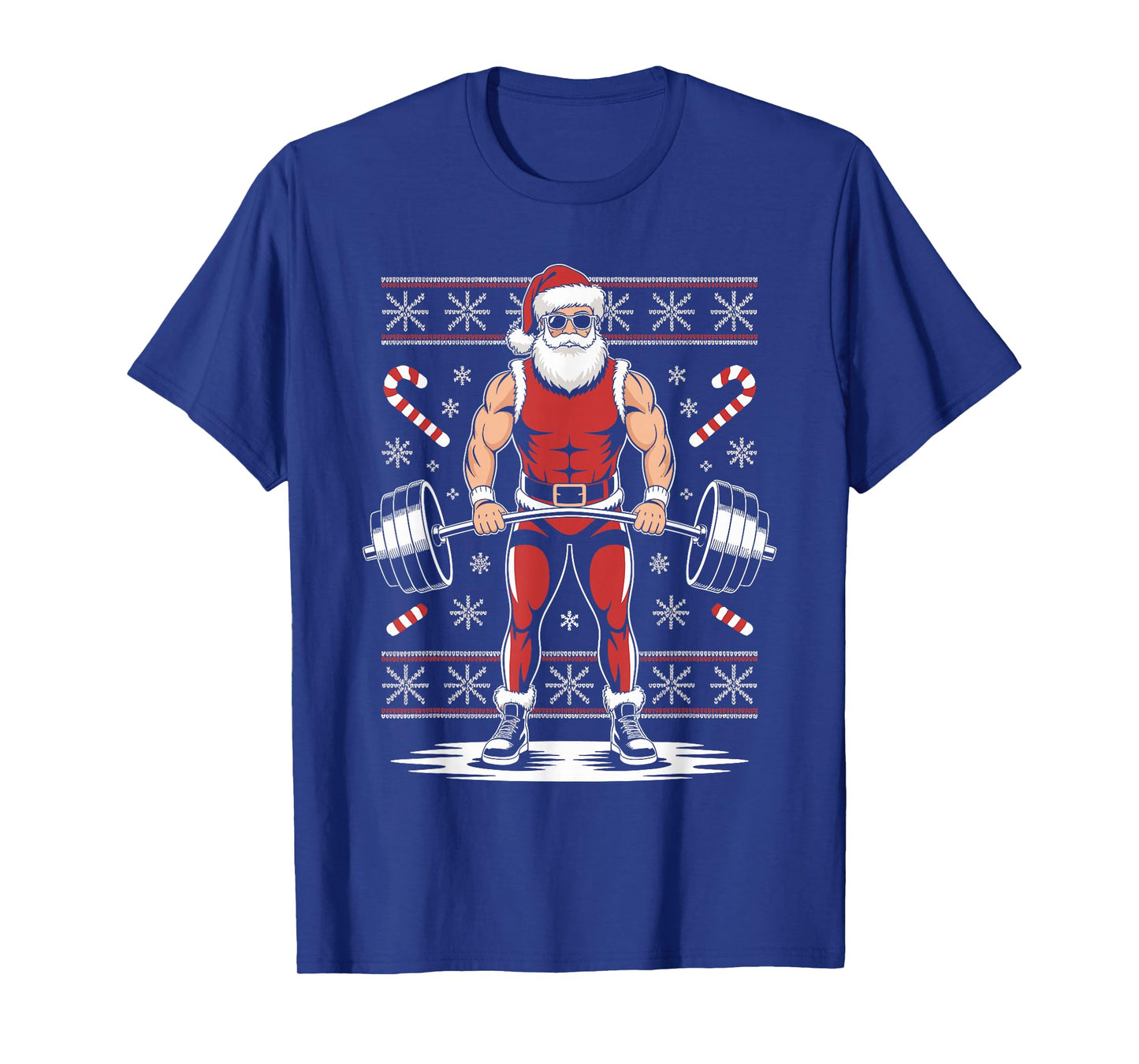 Santa Weightlifting Ugly Christmas Sweater Fitness Deadlift T-Shirt