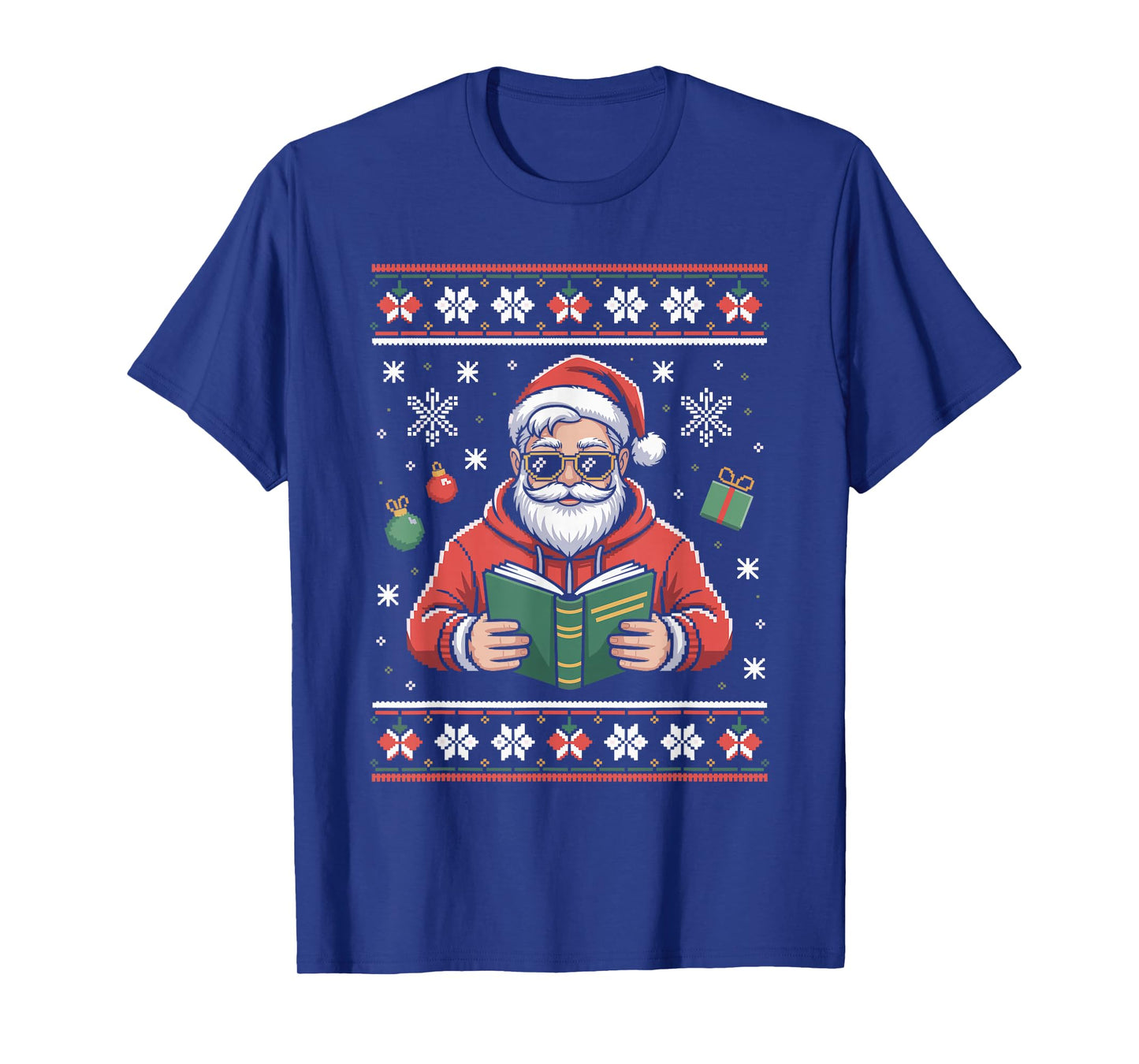 Santa Claus Reading Book Lover Ugly Christmas Sweater Xmas T-Shirt