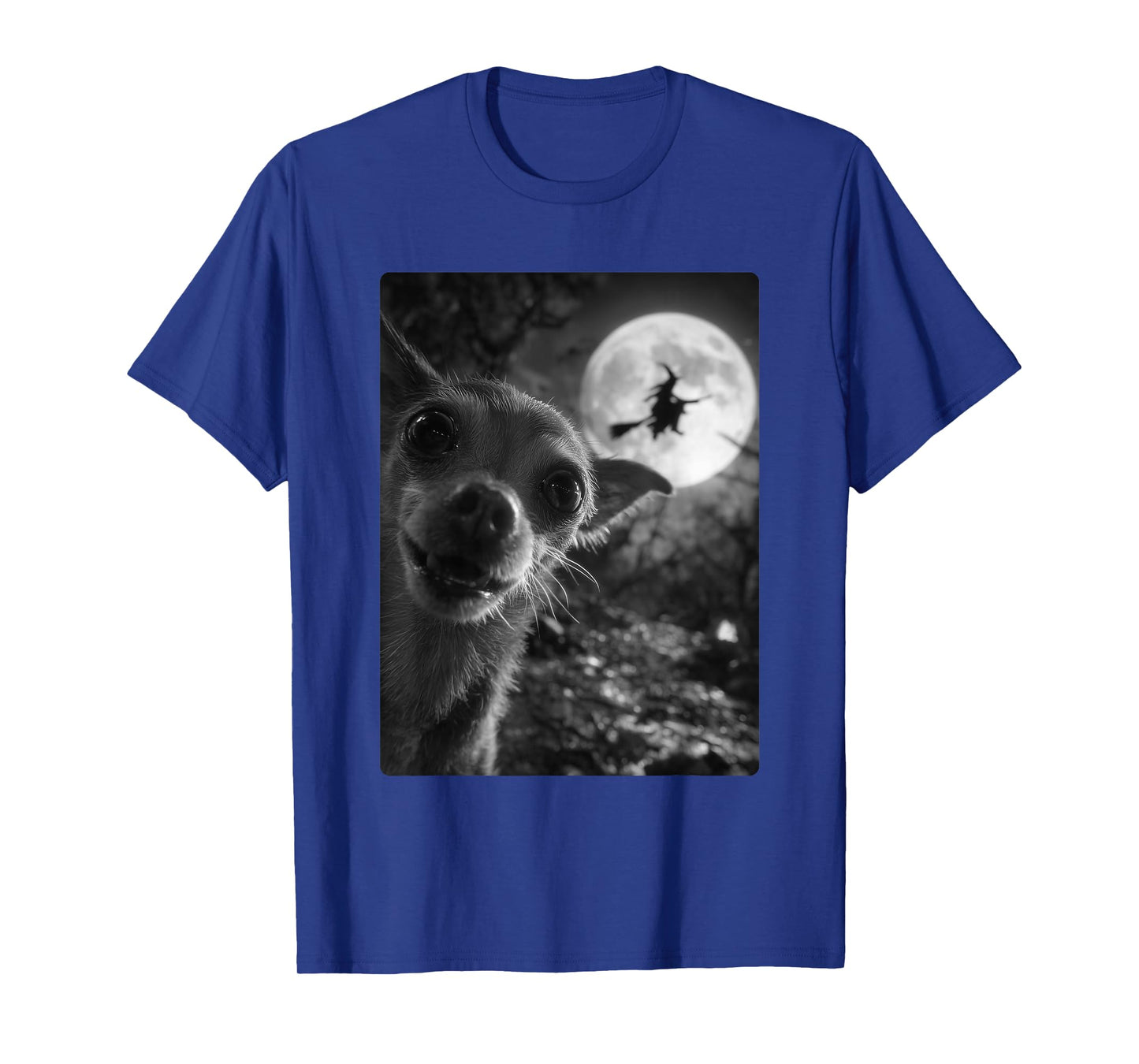 Funny Chihuahua Selfie Full Moon Flying Witch Halloween Dog T-Shirt