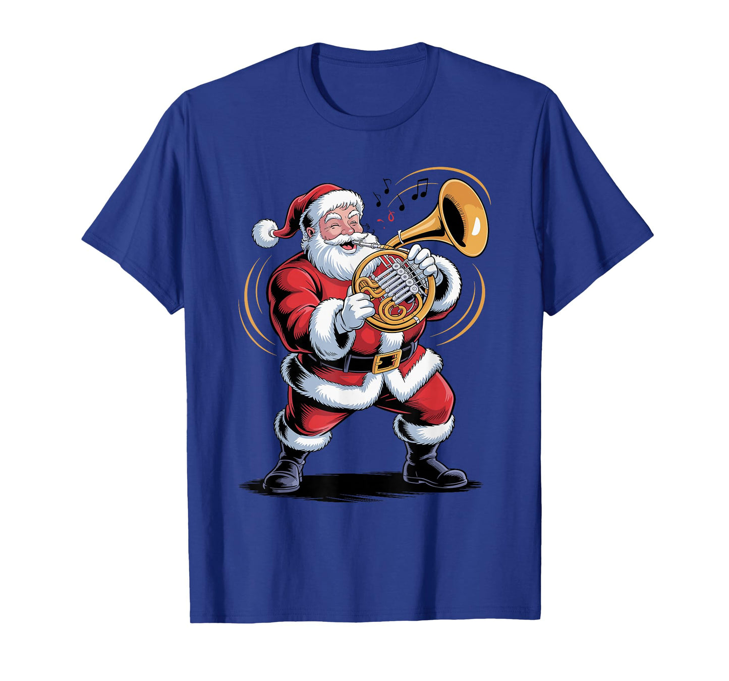 Santa Playing French Horn Funny Holiday Chrismas Xmas Pajama T-Shirt