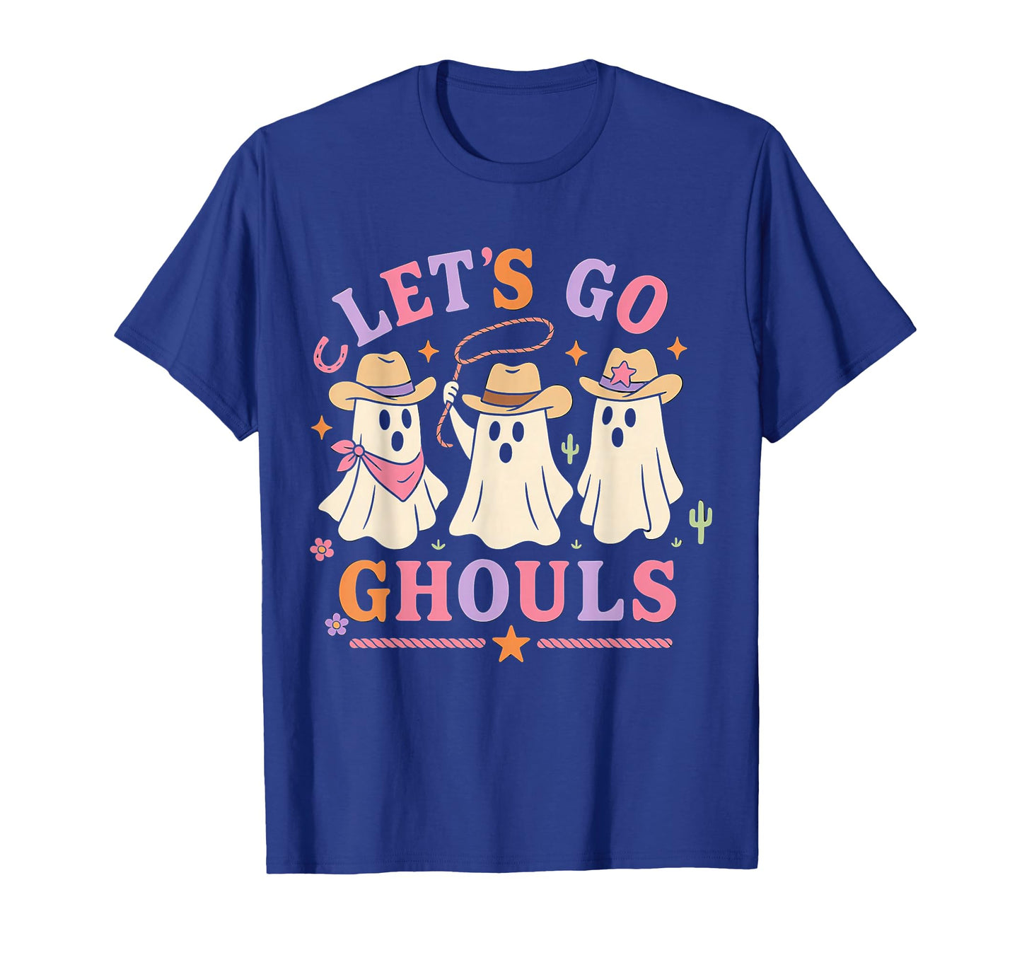 Let's Go Ghouls Halloween Ghost Costume Retro Groovy Cowgirl T-Shirt