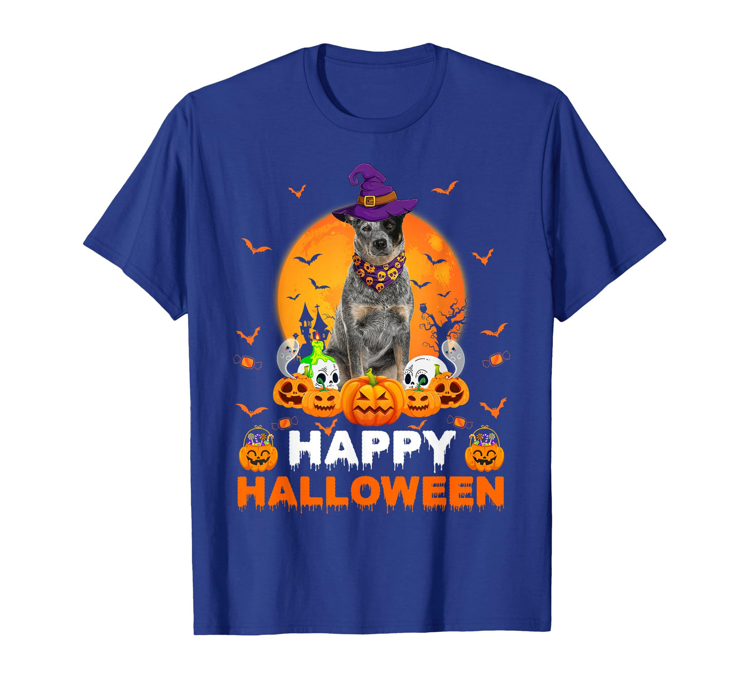 Halloween Blue Heeler Dog Vintage Pumpkin Funny Costume Dog T-Shirt