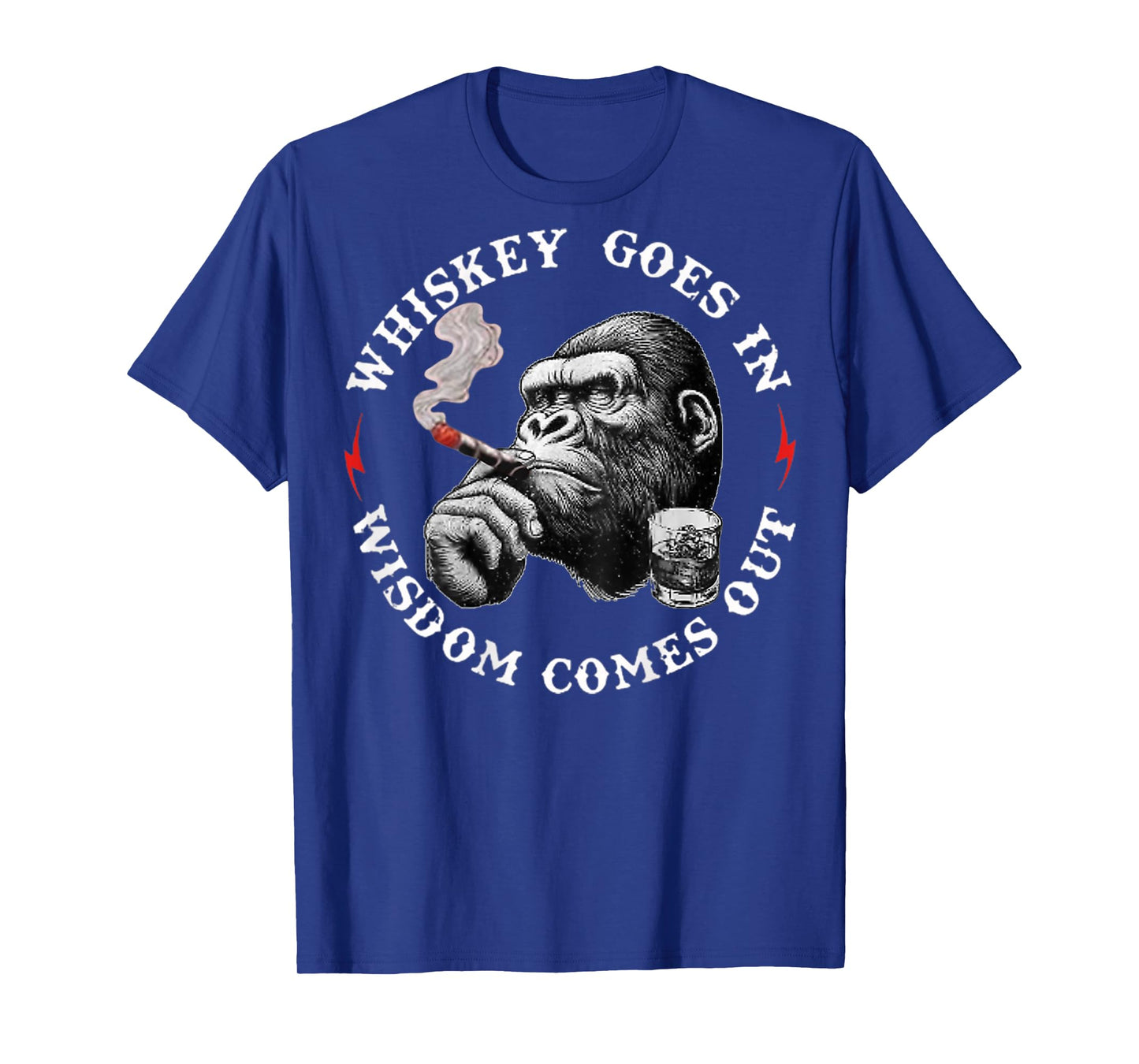 Whiskey Goes in Wisdom Comes Out Funny Monkey (On Back) T-Shirt