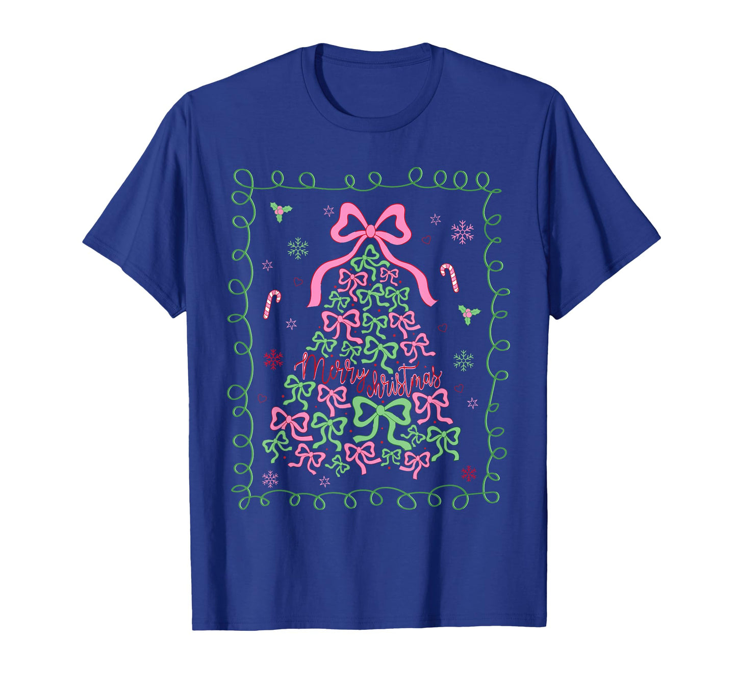 Coquette Bow Merry Christmas Xmas Tree Pajamas Holiday Funny T-Shirt