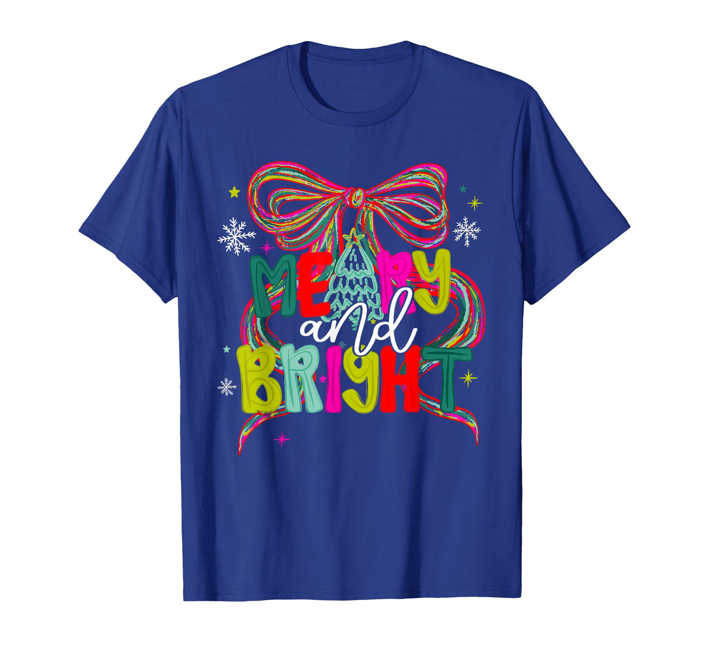 Merry and Bright Coquette Bow Christmas Snowflake Holiday T-Shirt