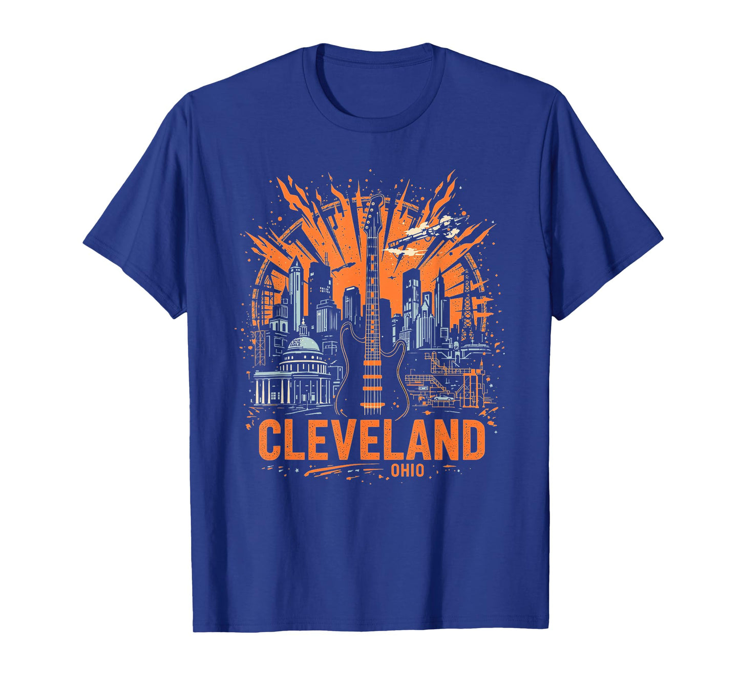 Vintage Cleveland Ohio Guitar Skyline Cityscape T-Shirt