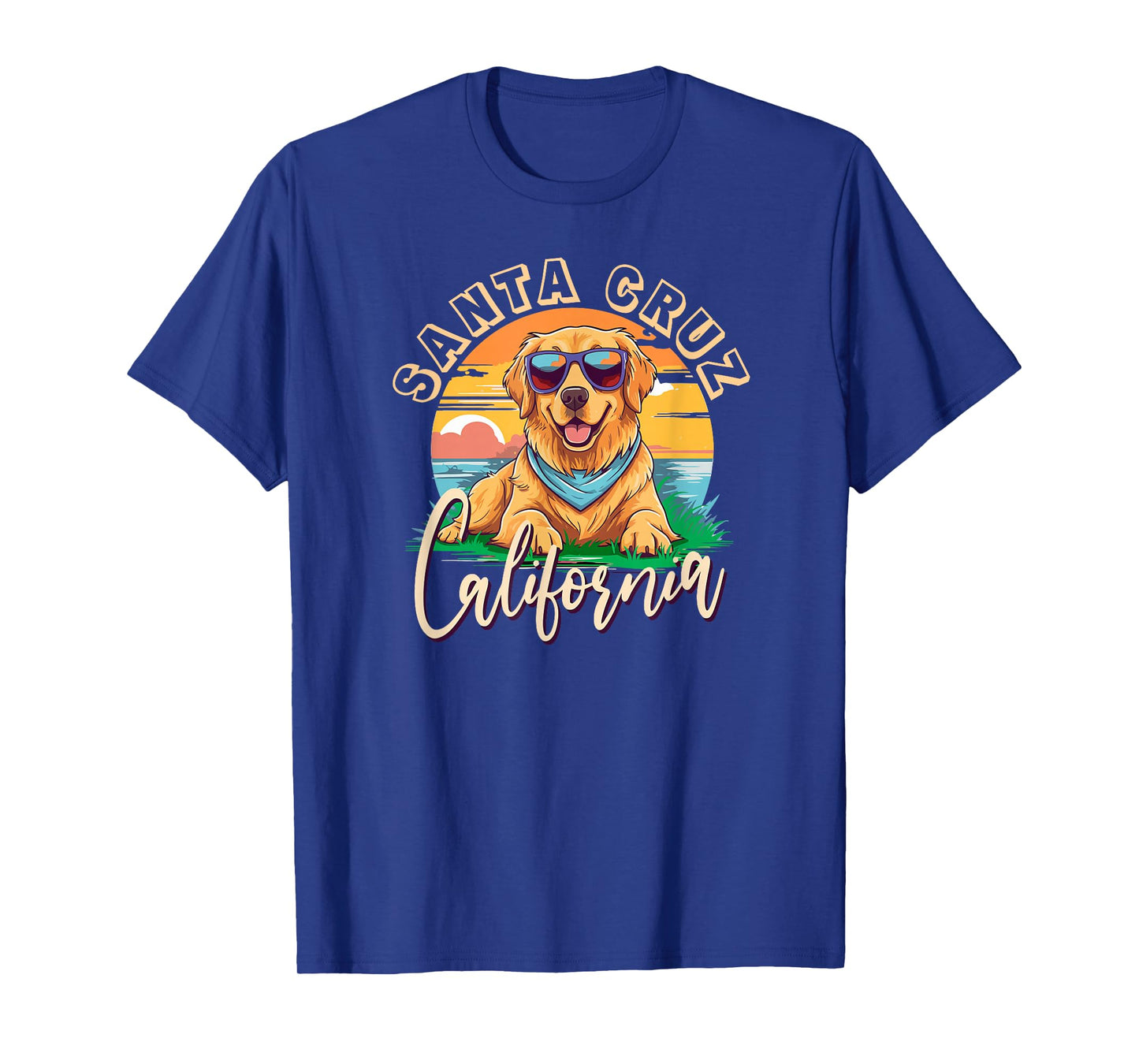 Retro Santa Cruz California Beach Golden Retriever Dog Breed T-Shirt