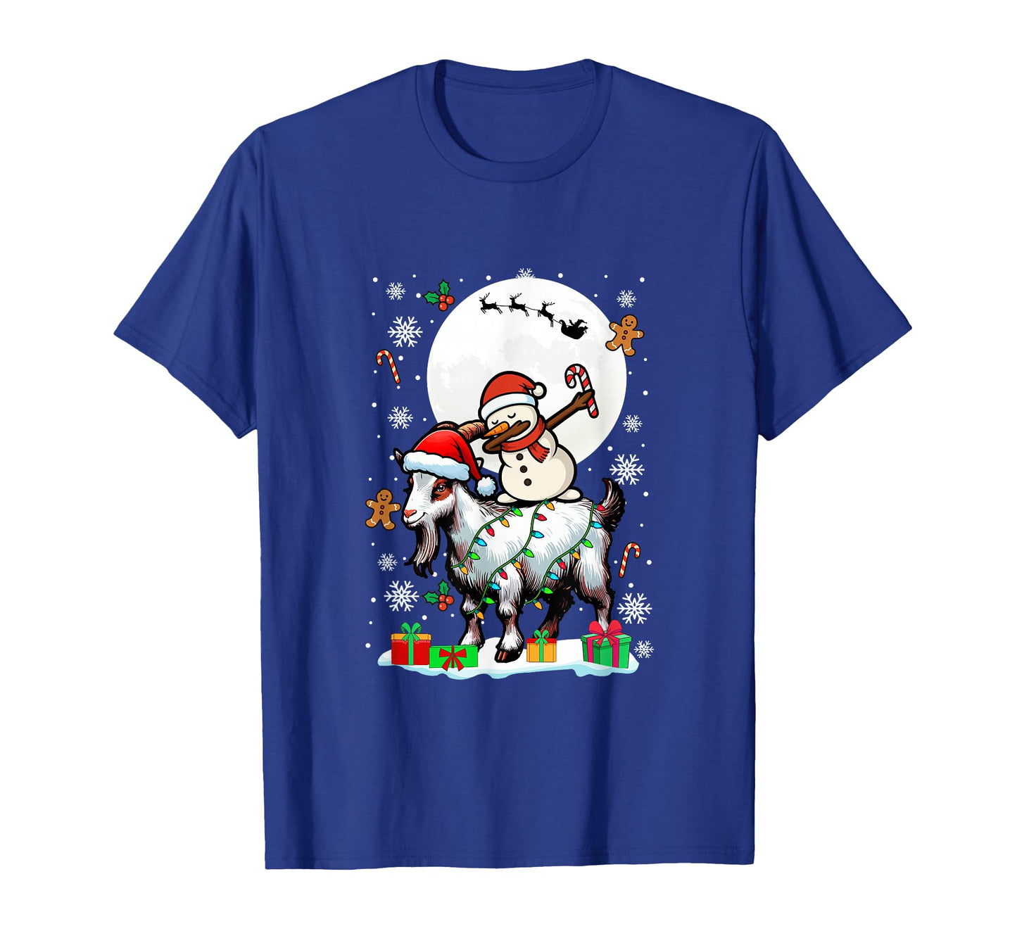 Dabbing Snowman On Goat Christmas Santa Colorful Lights T-Shirt