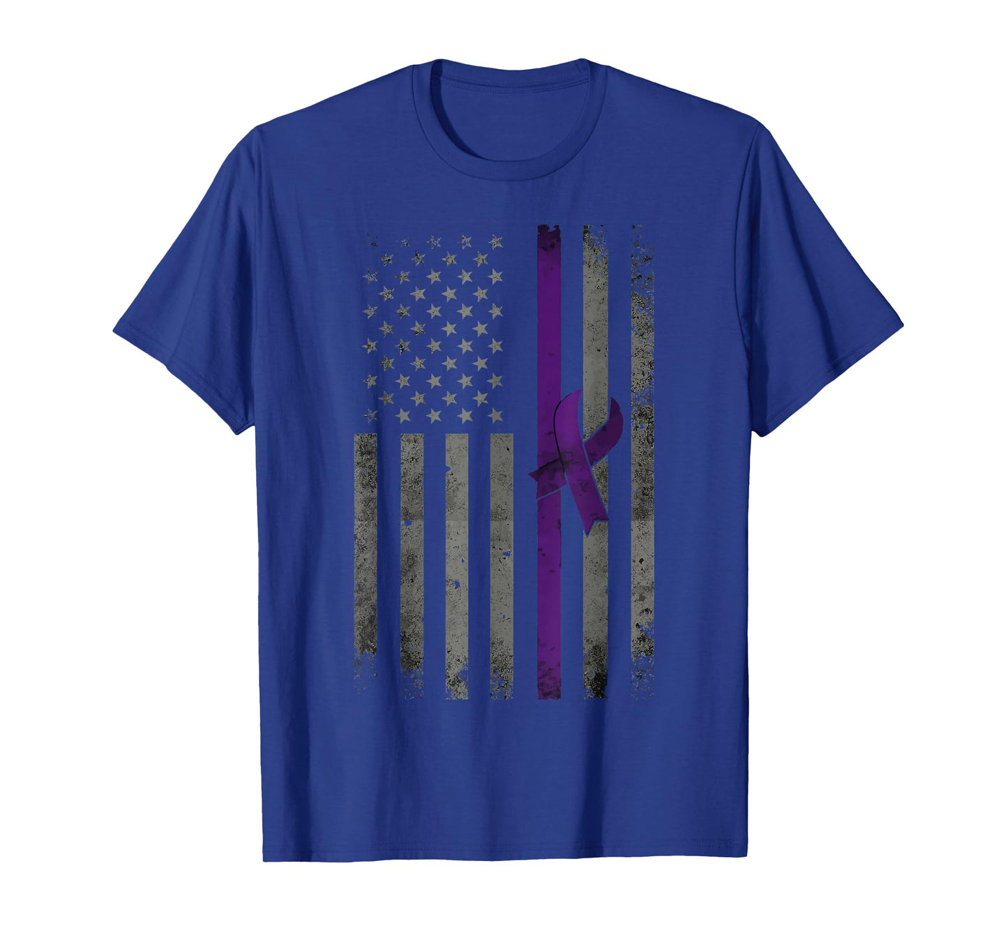 Vintage American Flag Alzheimer's Awareness Purple Ribbon T-Shirt
