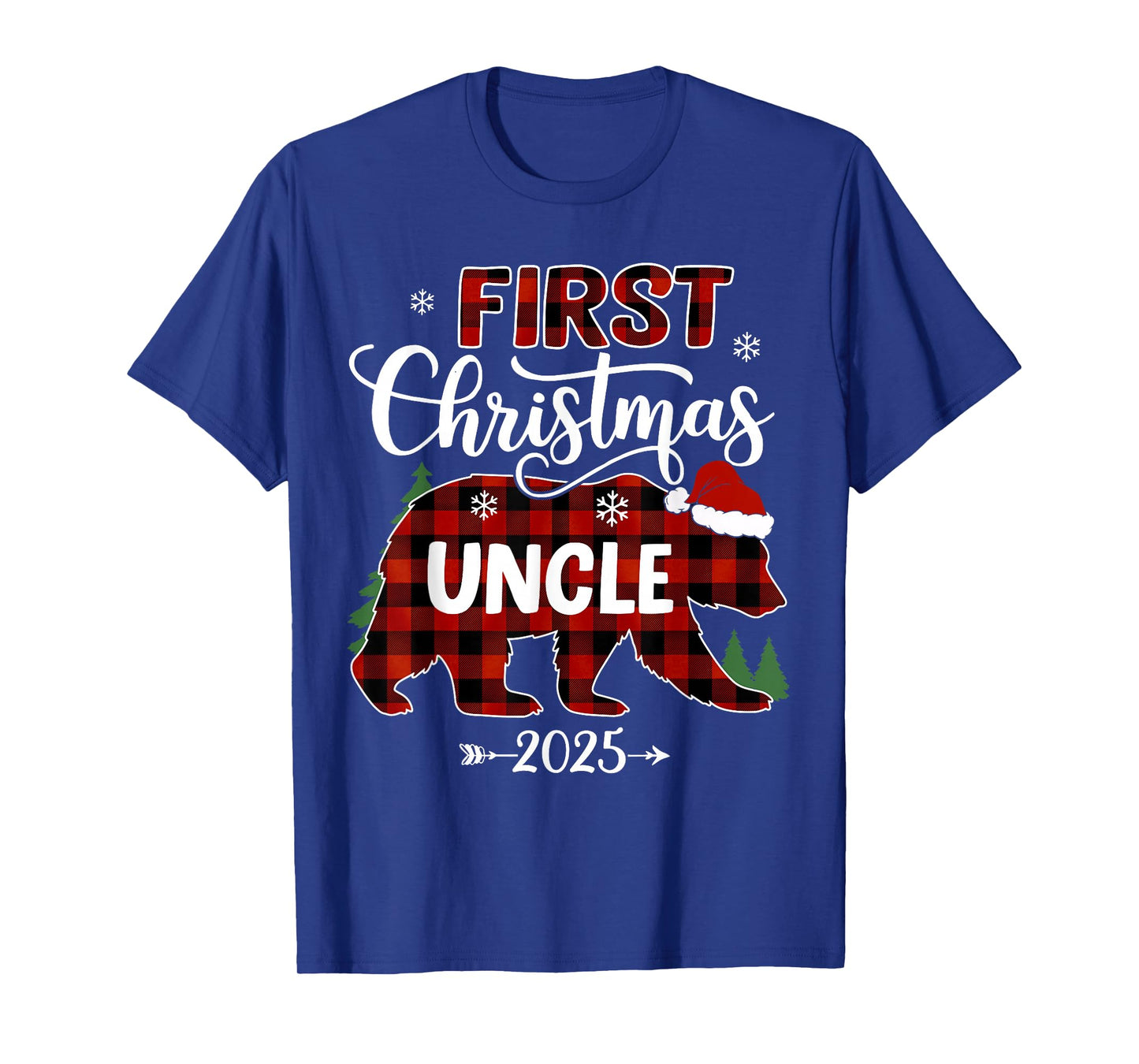 Pregnancy First Christmas Uncle Red Plaid Bear Santa 2025 T-Shirt