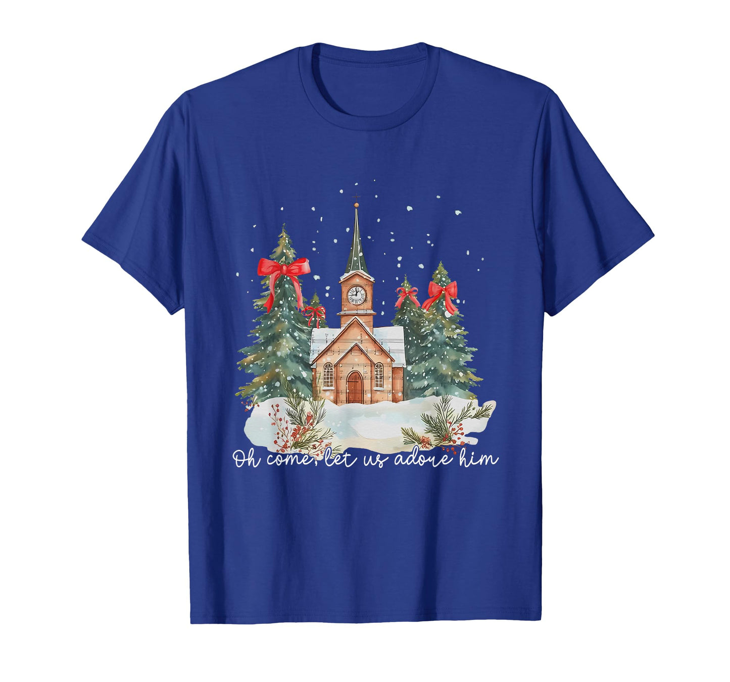 Vintage Oh Come Let Us Adore Him Coquette Xmas Pine Tree T-Shirt