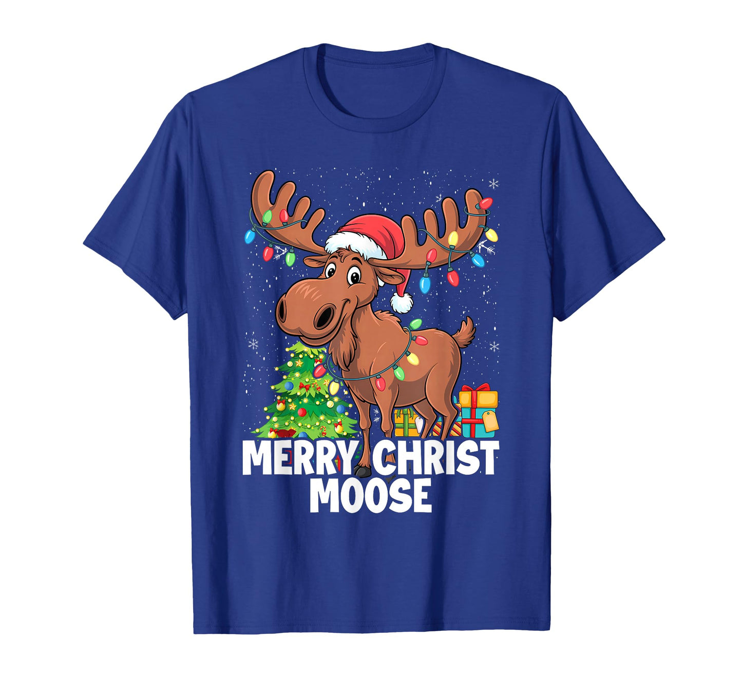Christmoose Merry Christmas Xmas Lights Santa Moose T-Shirt