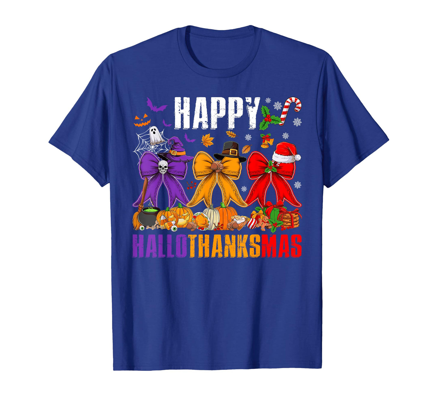 Happy Hallothanksmas Coquette Bows Halloween Thanksgiving T-Shirt