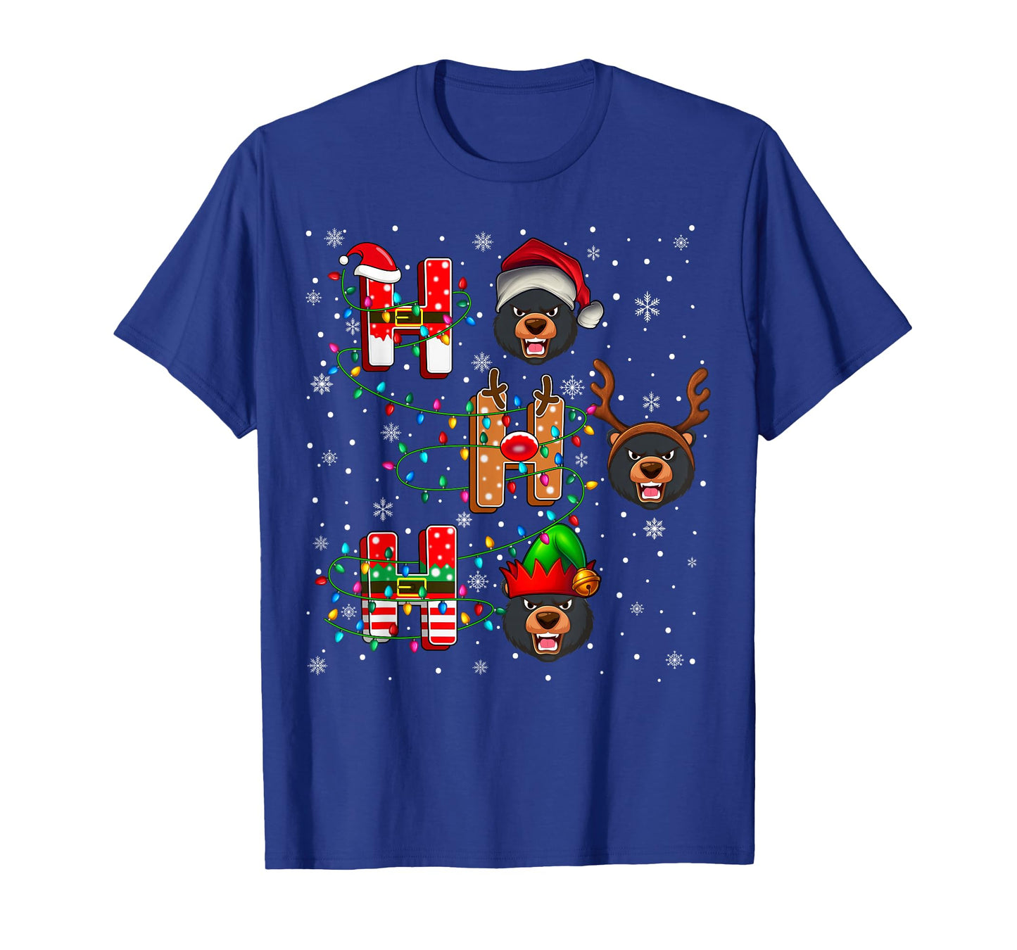 Ho Ho Ho Santa Reindeer Hat Elf Black Bear Animal Christmas T-Shirt