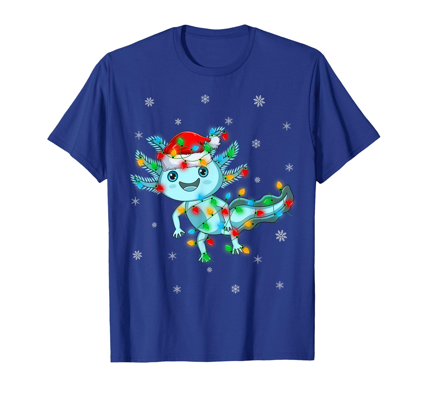 Axolotl Christmas Lights Santa Hat Cute Axolotl Xmas T-Shirt