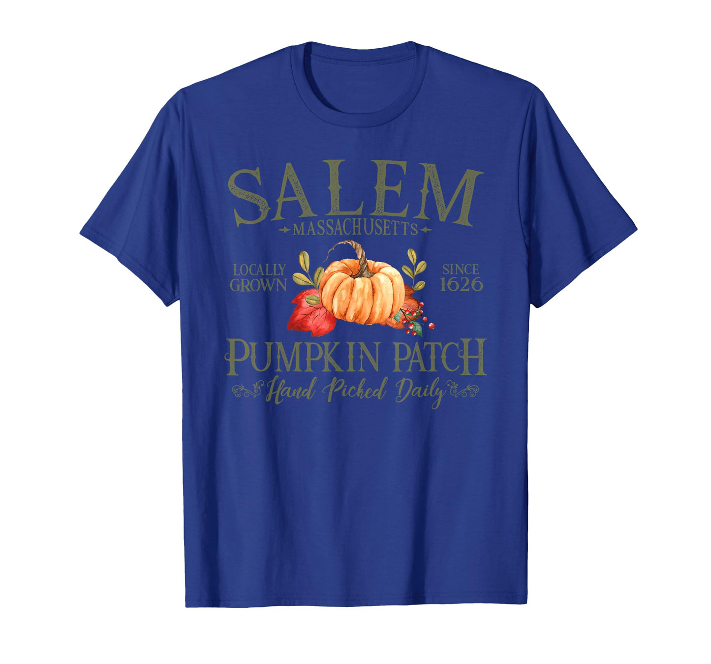 Salem Massachusetts Pumpkin Patch Fall Olive Letters T-Shirt