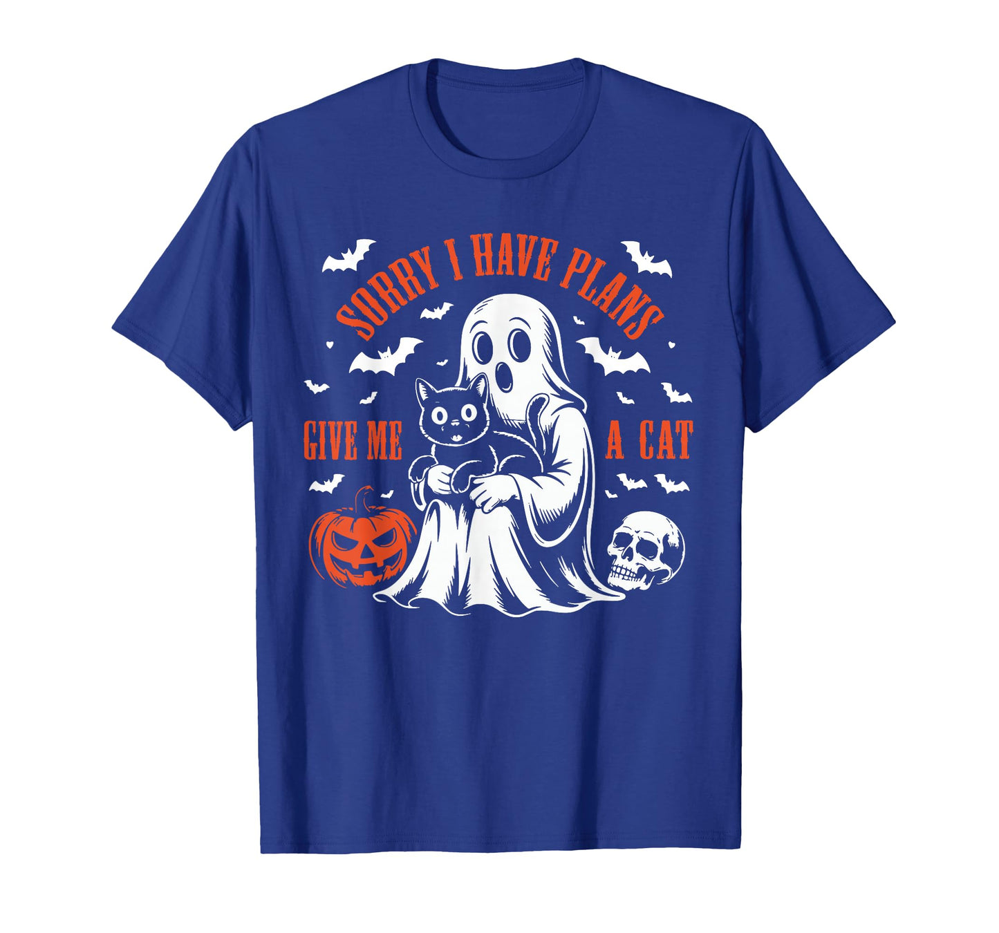 Sorry I Have Plans with My Cats Pumpkin Halloween Ghost Cat T-Shirt
