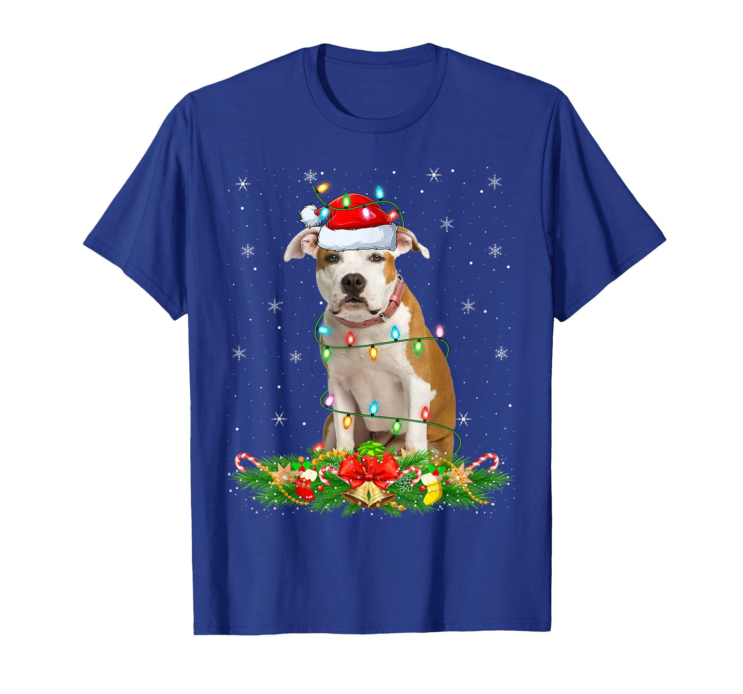Staffordshire Bull Terrier Dog Christmas Lights Santa Xmas T-Shirt