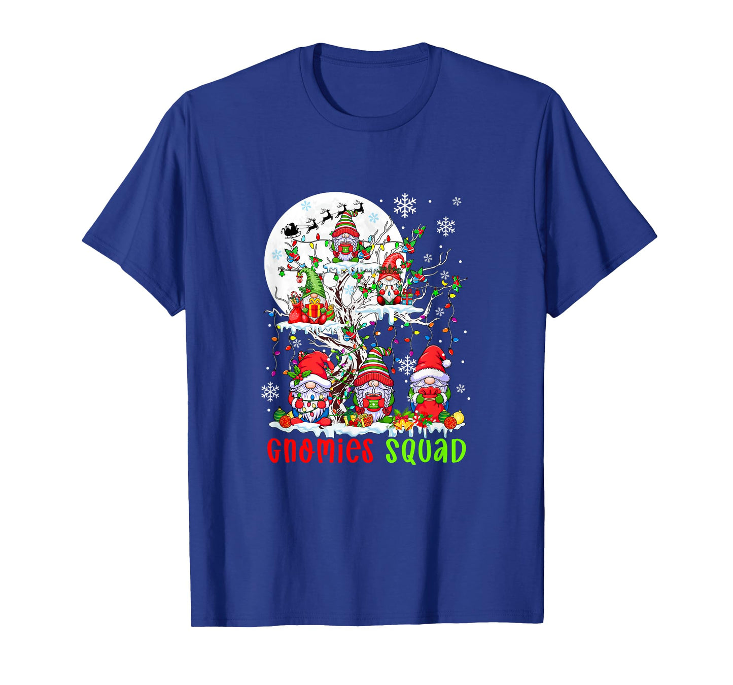 Gnomies Squad Christmas Group Gnomes On Tree Colorful Lights T-Shirt
