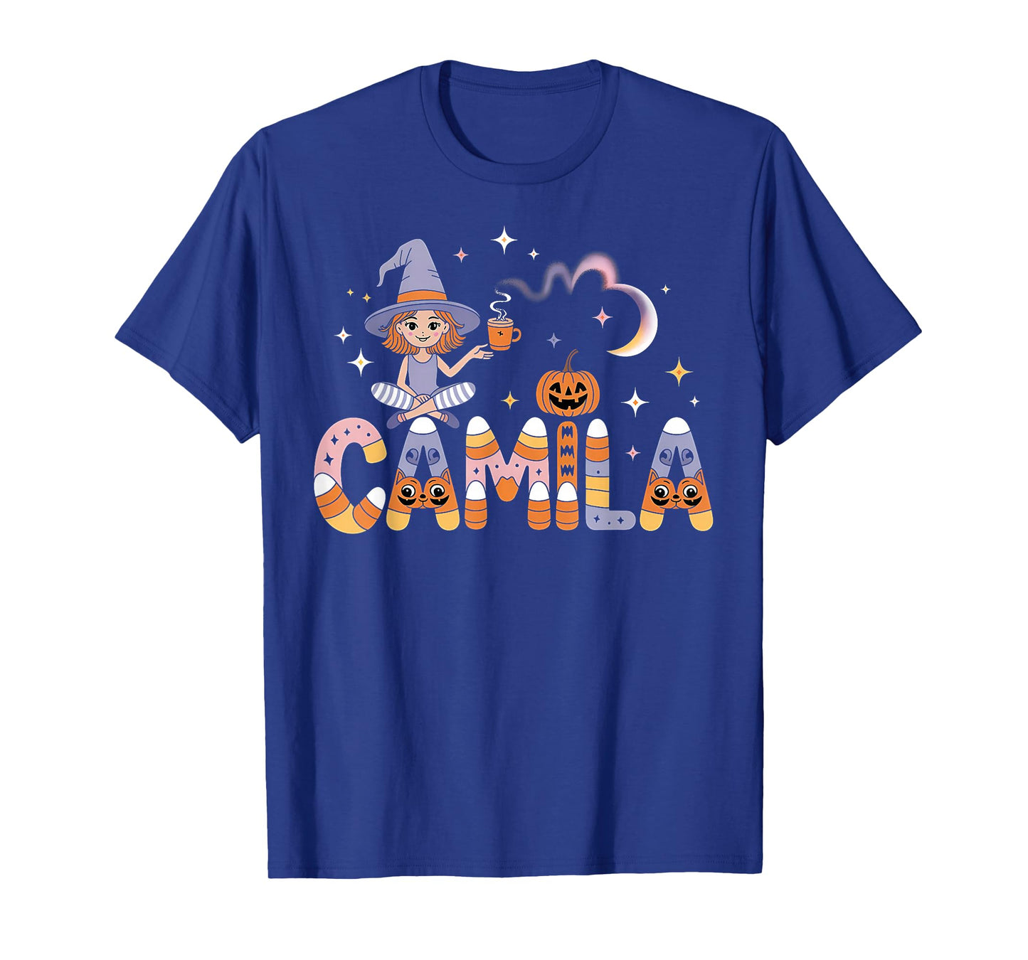 Camila Witch Candy Corn Cat Halloween Women and Girls T-Shirt