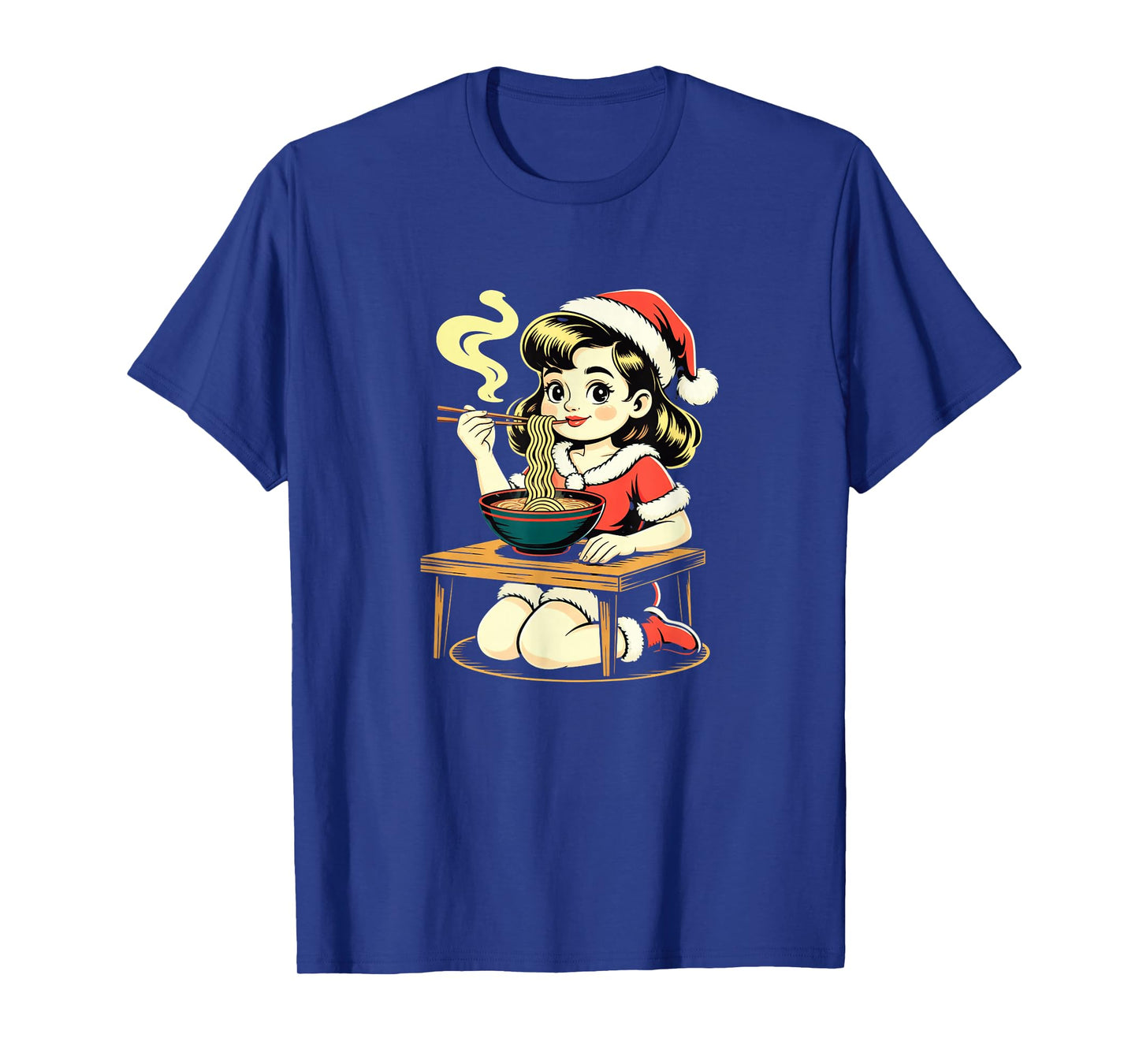 Anime Ramen Xmas Kawaii Santa Girl Eating Japanese Noodles T-Shirt