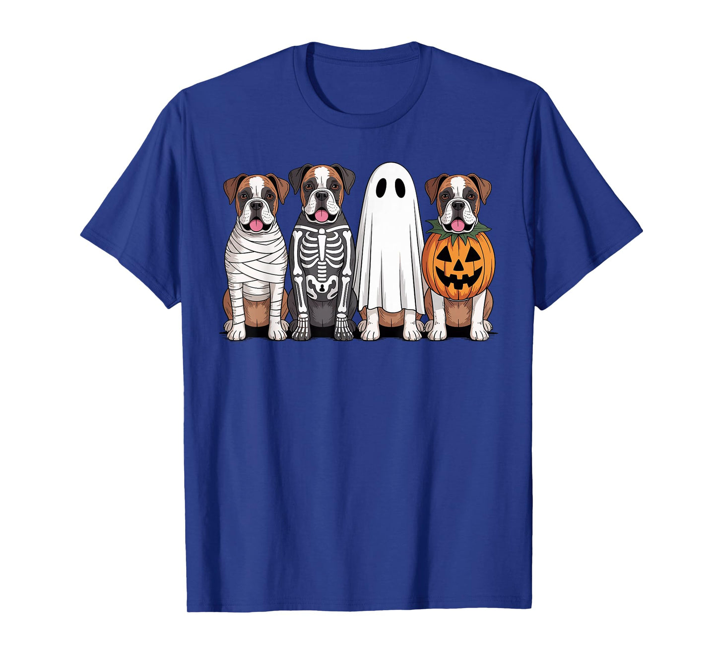 Spooky Ghost Boxer Dog Pumpkin Halloween Skeleton T-Shirt