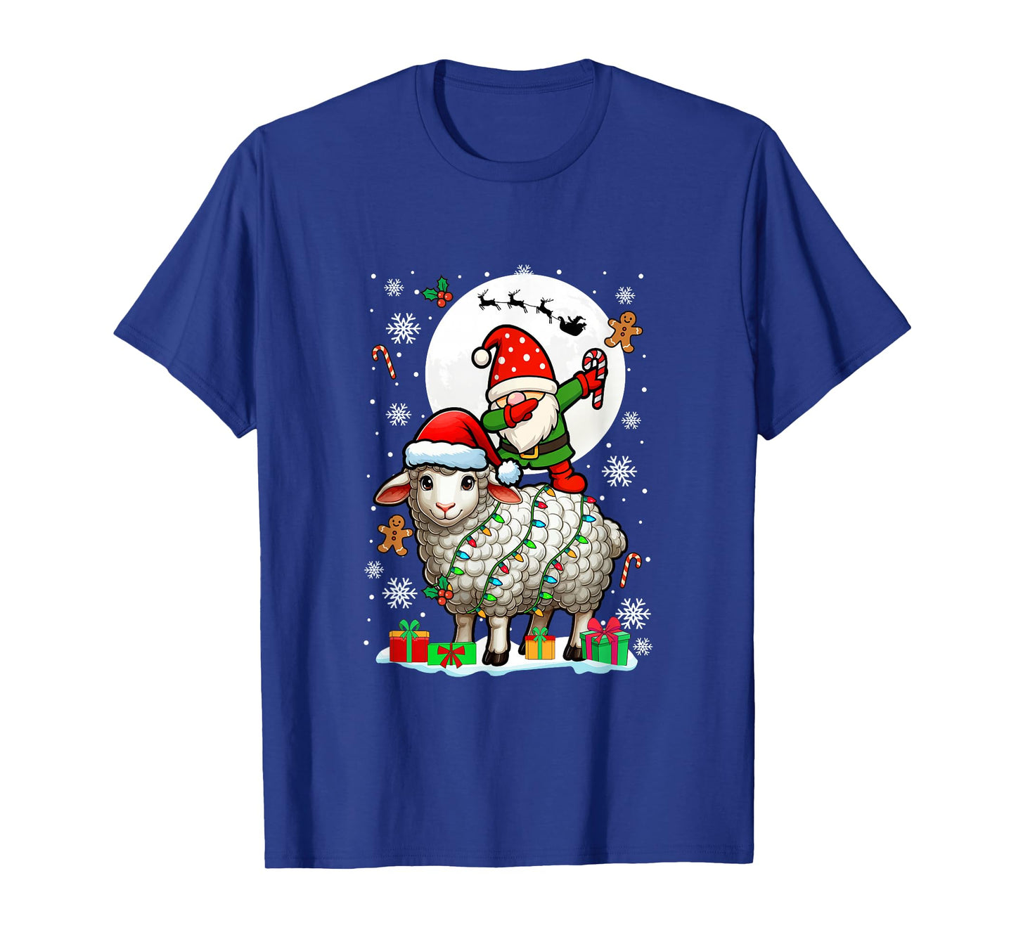 Dabbing Gnome On Sheep Christmas Santa Colorful Lights T-Shirt