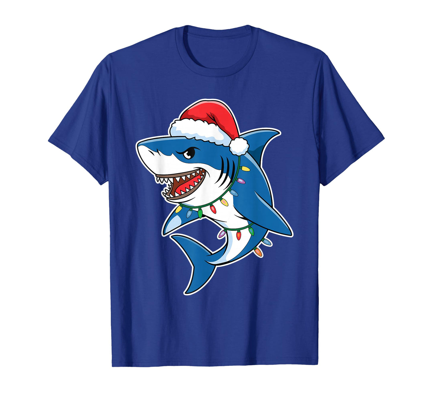 Santa Shark Christmas Lights Sharkmas Tree Xmas Boys Men Tee T-Shirt