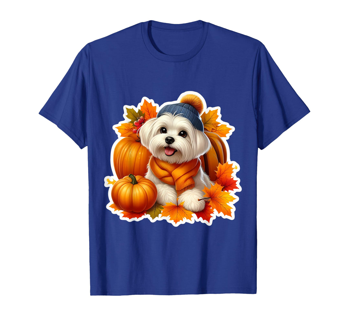 Autumn Fall Maltese Dog Owner Lover Pumpkin Leaves Vintage T-Shirt