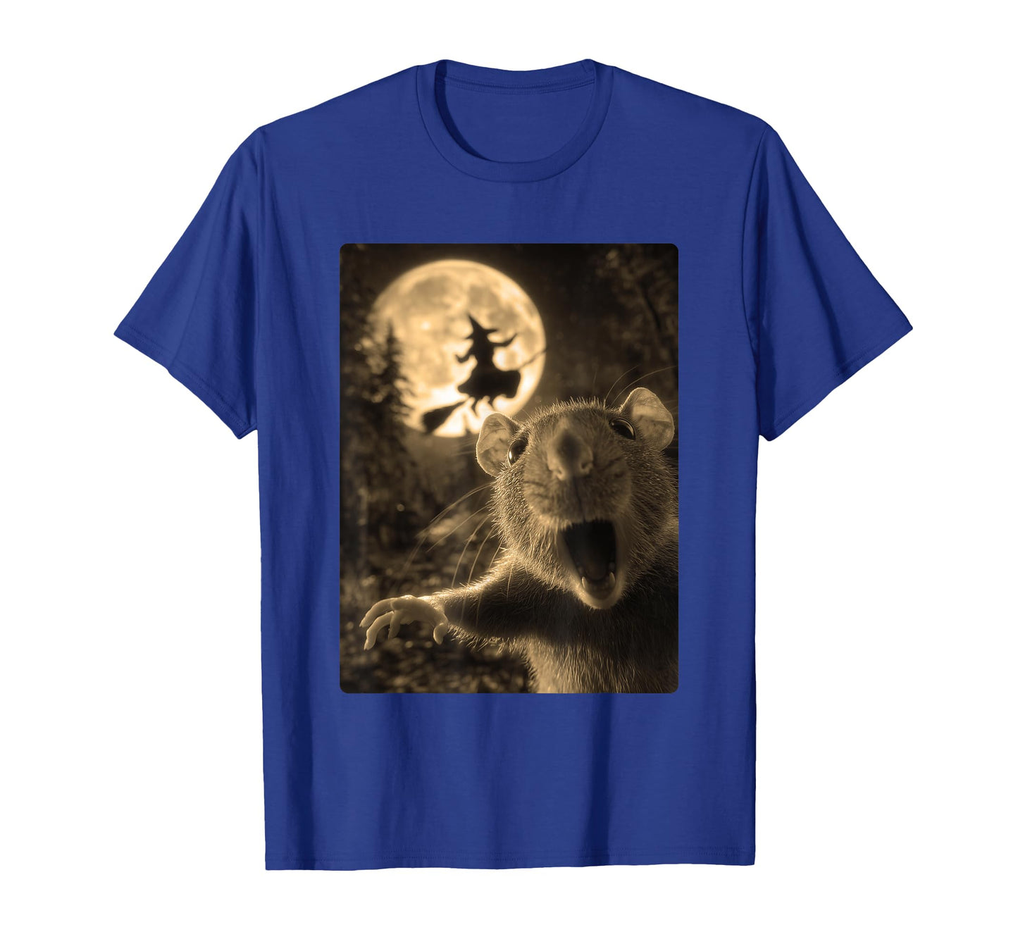 Funny Rat Selfie Full Moon Flying Witch Forest Halloween T-Shirt