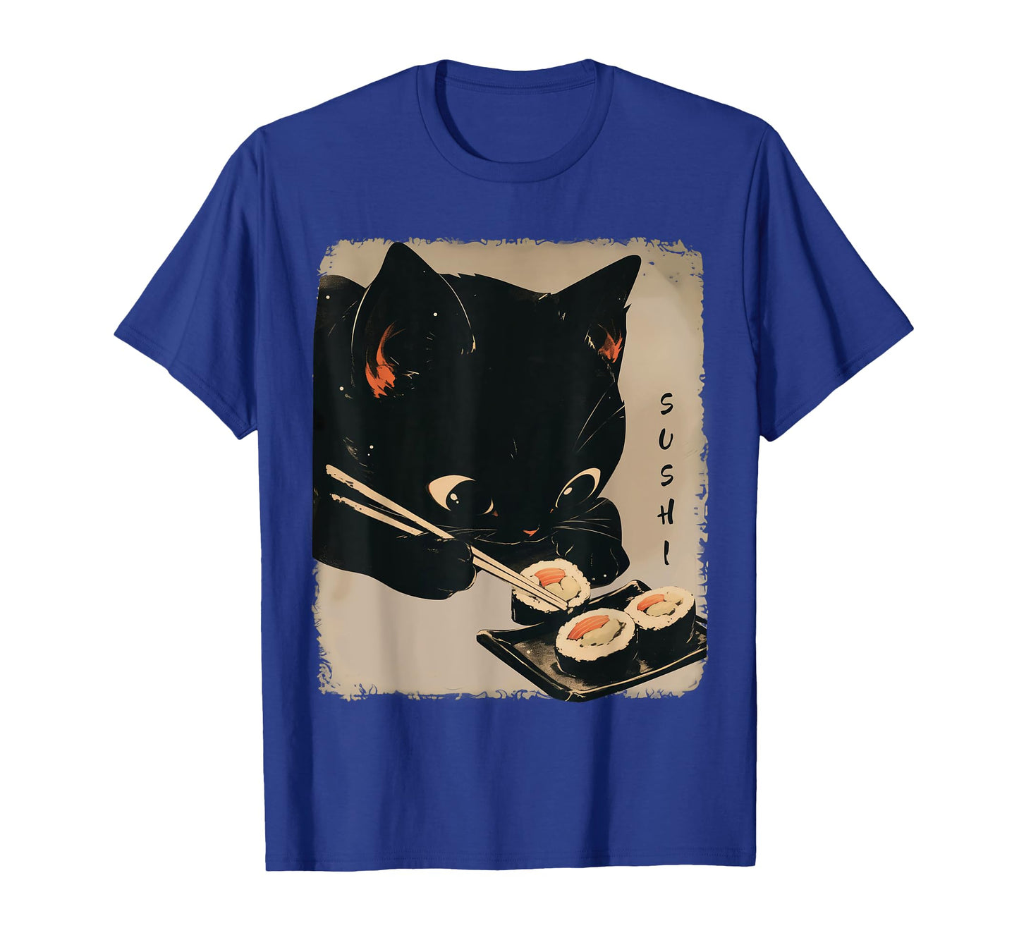 Kawaii Cat Eating Sushi Funny Japanese Anime Cute Cat Girls T-Shirt